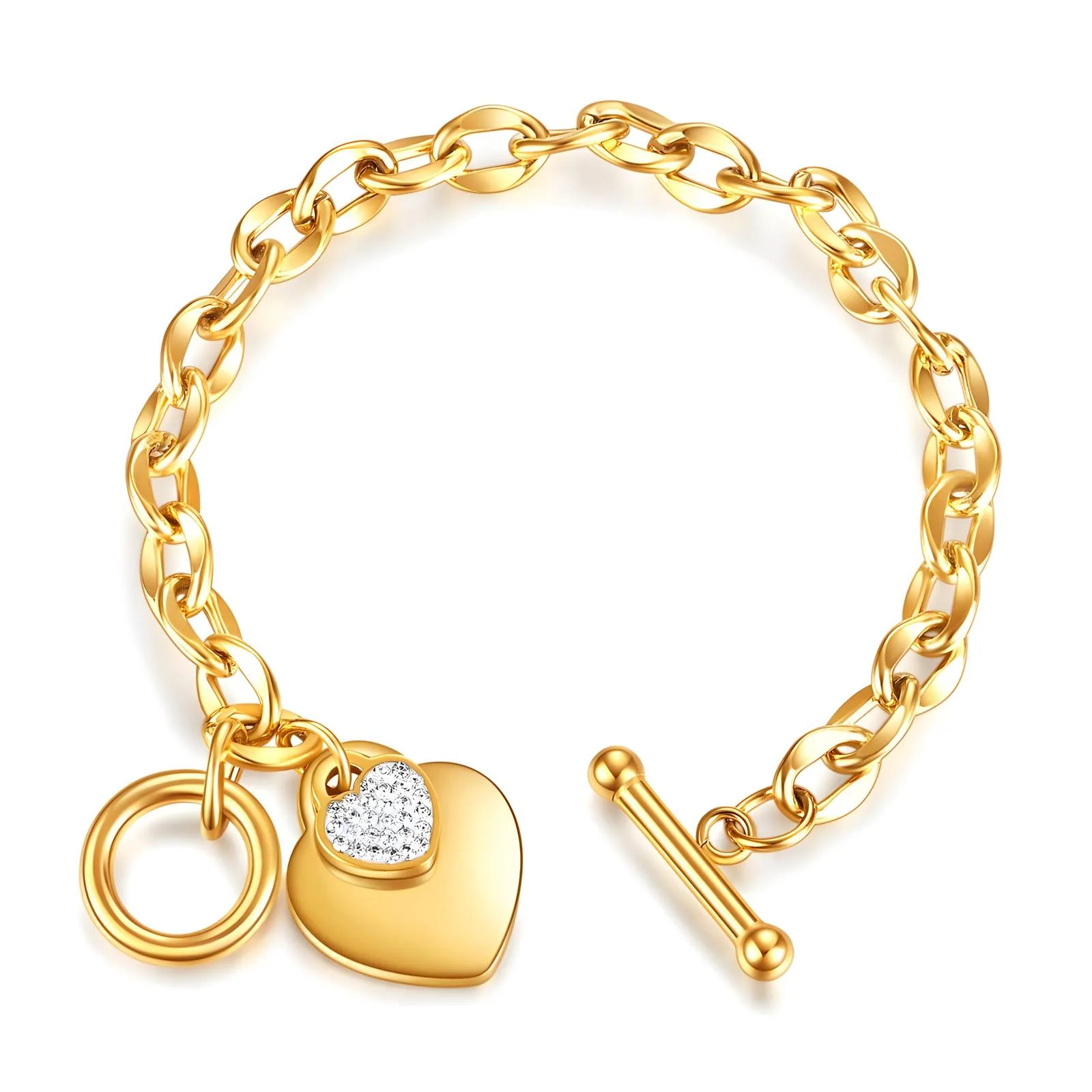 Bratara cu charm Heart cu pietre cubic zirconia placata cu aur 18K