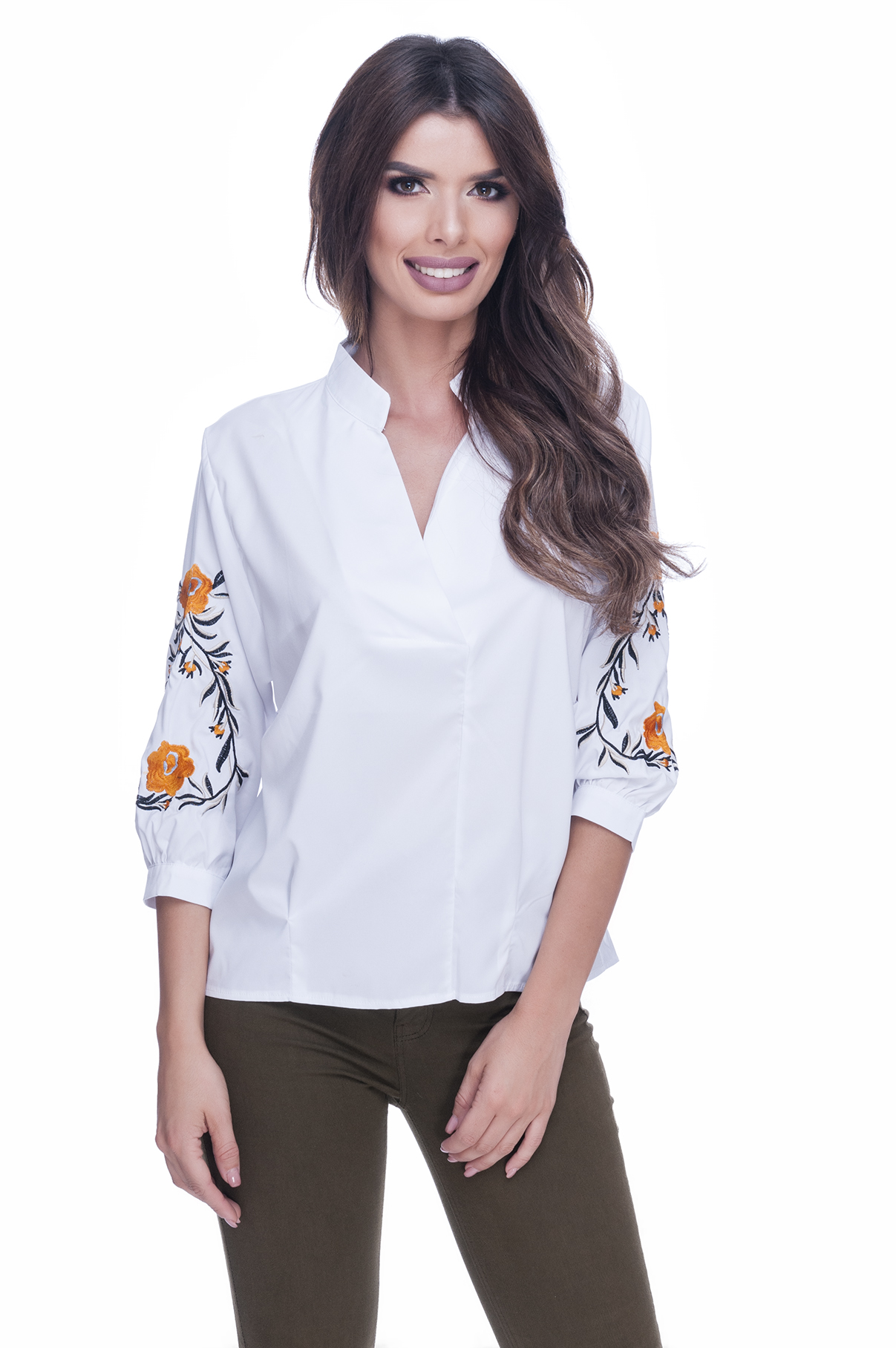 Camasa dama eleganta alba cu flori