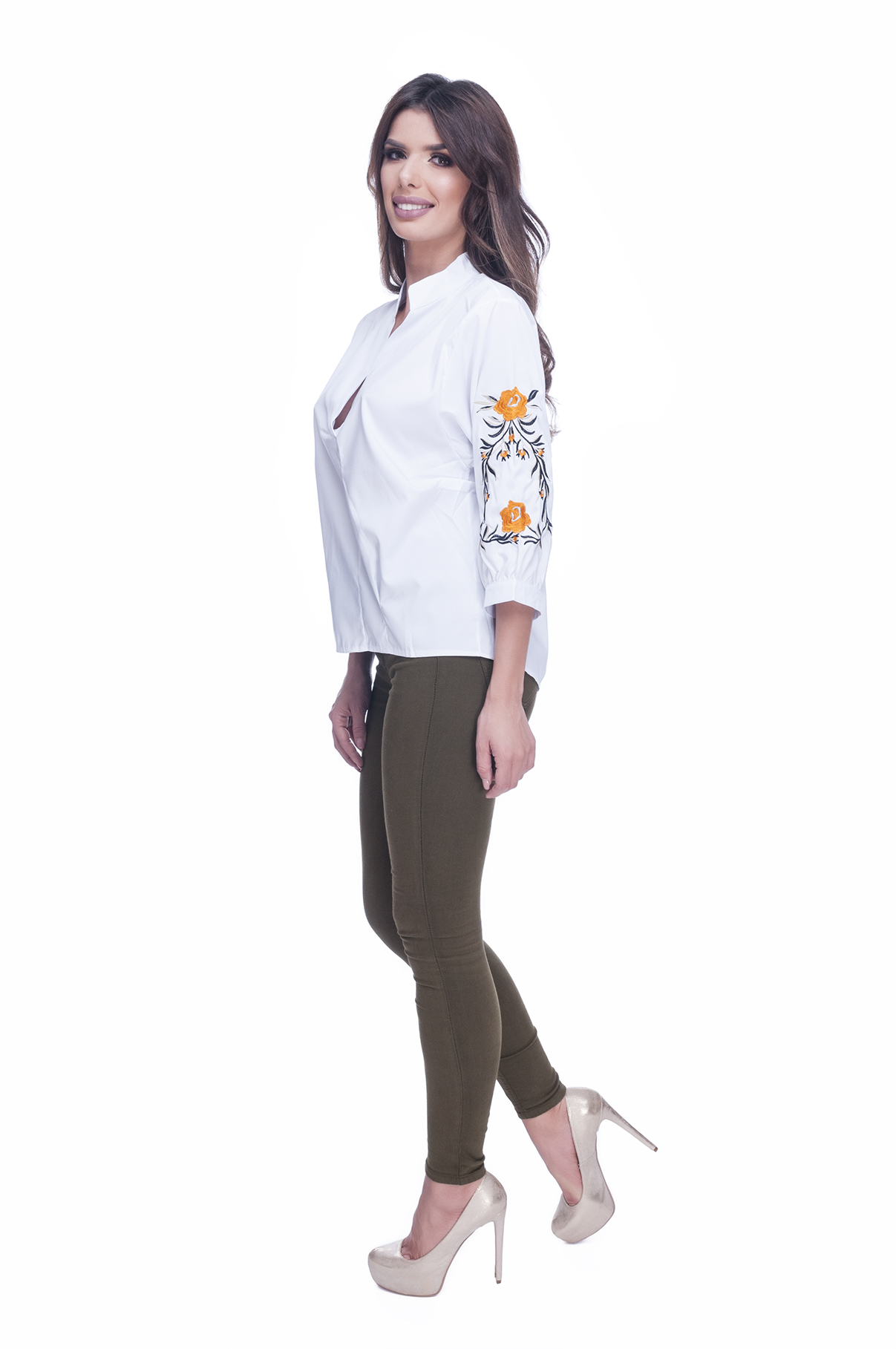 Camasa dama eleganta alba cu flori 5