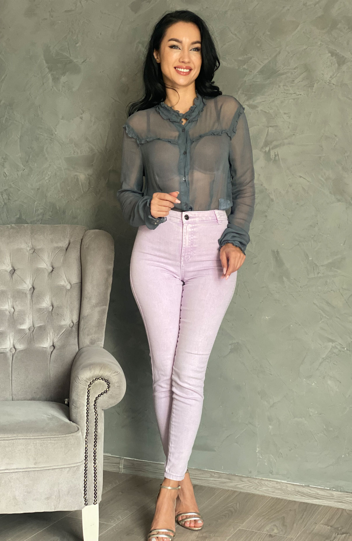 Camasa dama eleganta gri din voal 2