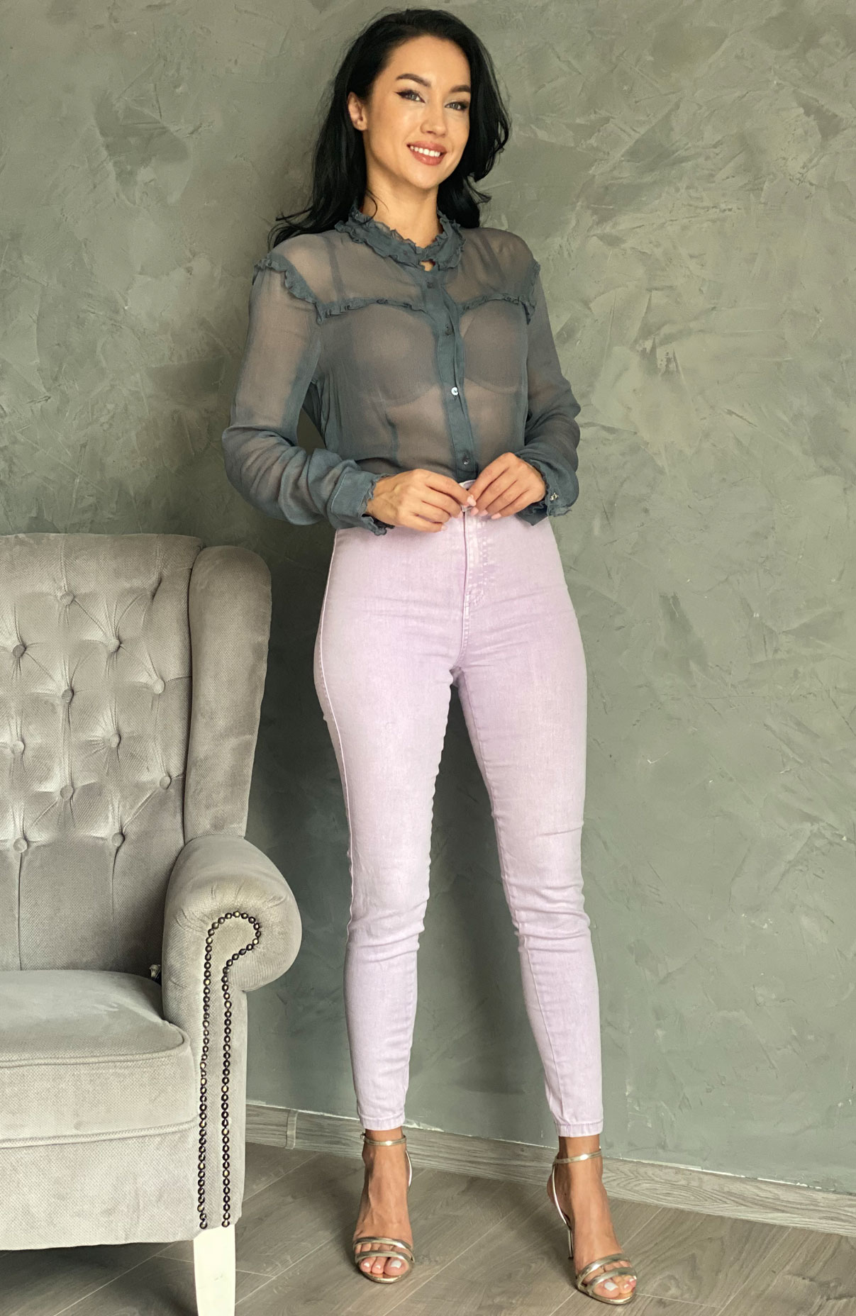 Camasa dama eleganta gri din voal 3
