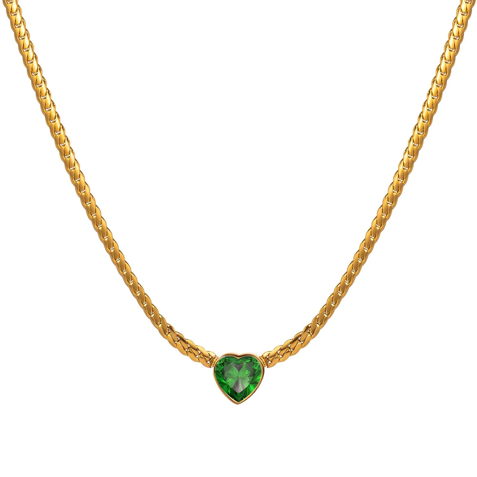 Colier Heart cu piatra zirconia verde placat cu aur de 18K