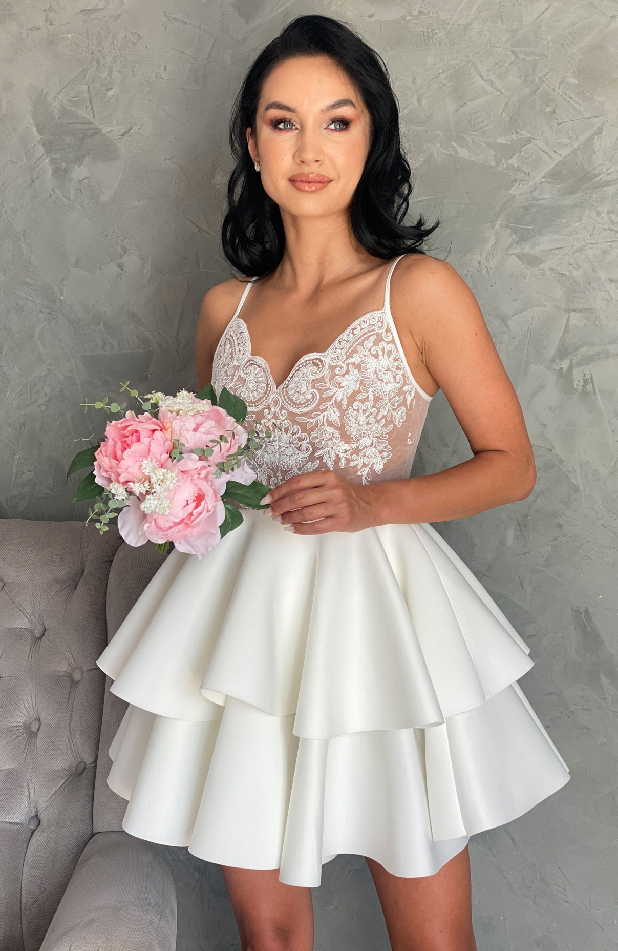 Rochie baby doll alba cu bretele 5