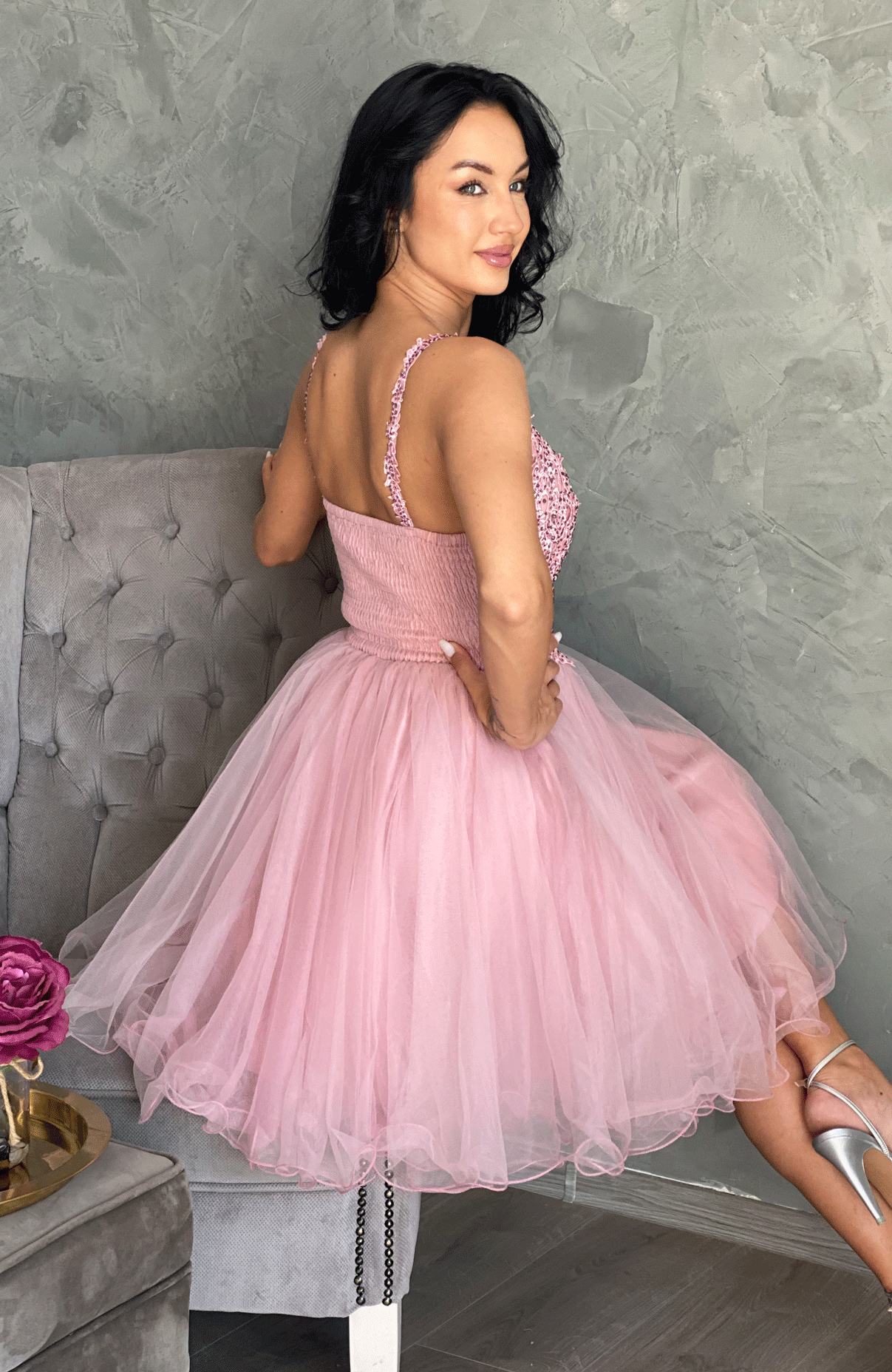 Rochie baby doll cu dantela si aplicatii pietre 6