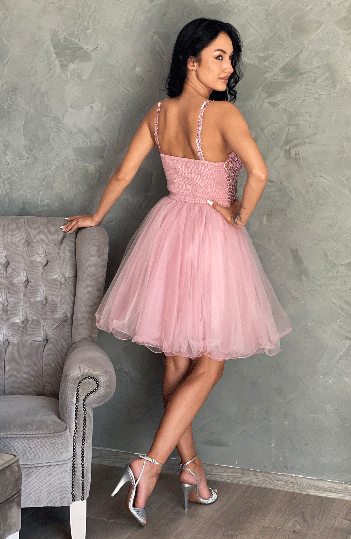 Rochie baby doll cu dantela si aplicatii pietre 4