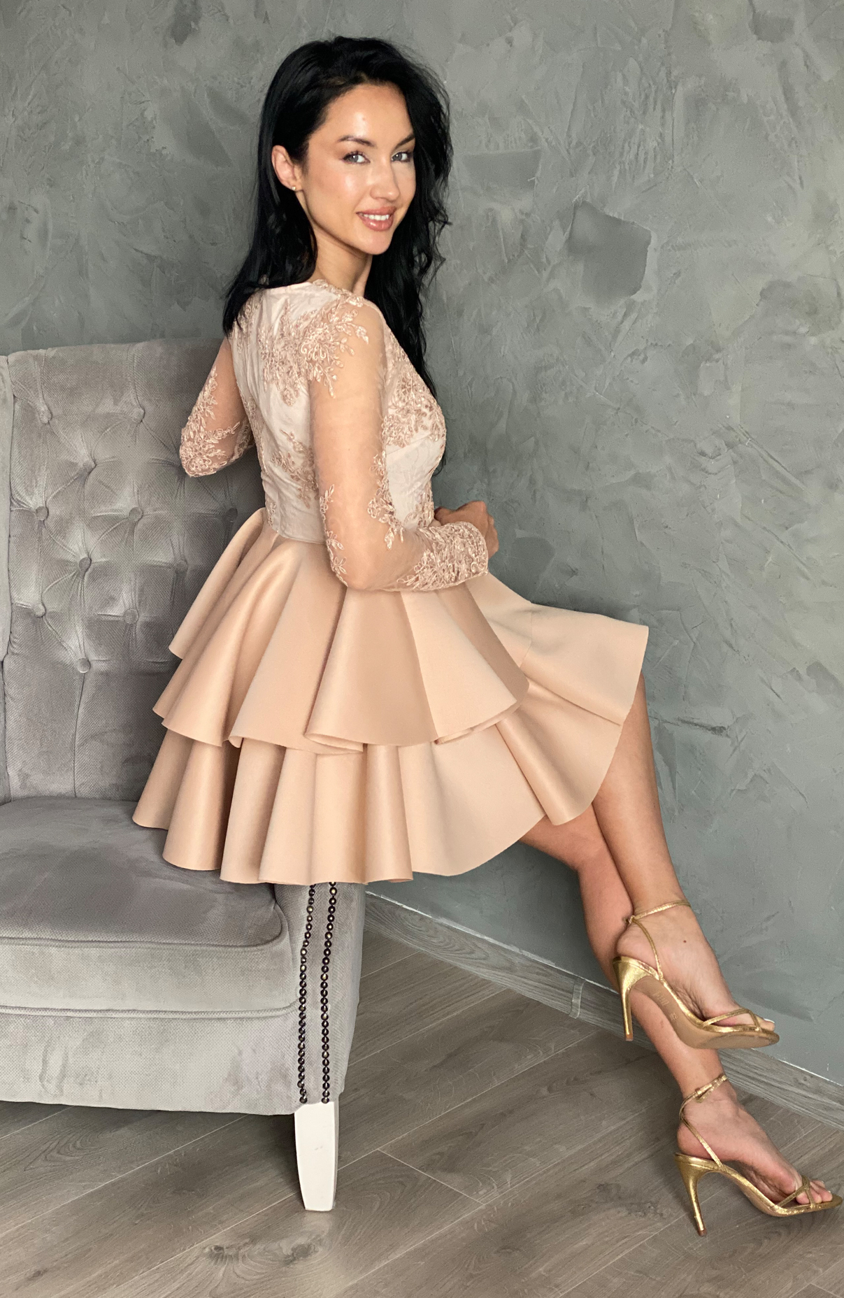 Rochie baby doll eleganta crem 7