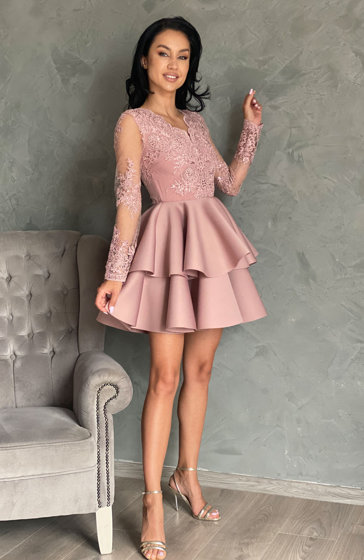 Rochie baby doll eleganta cu dantela