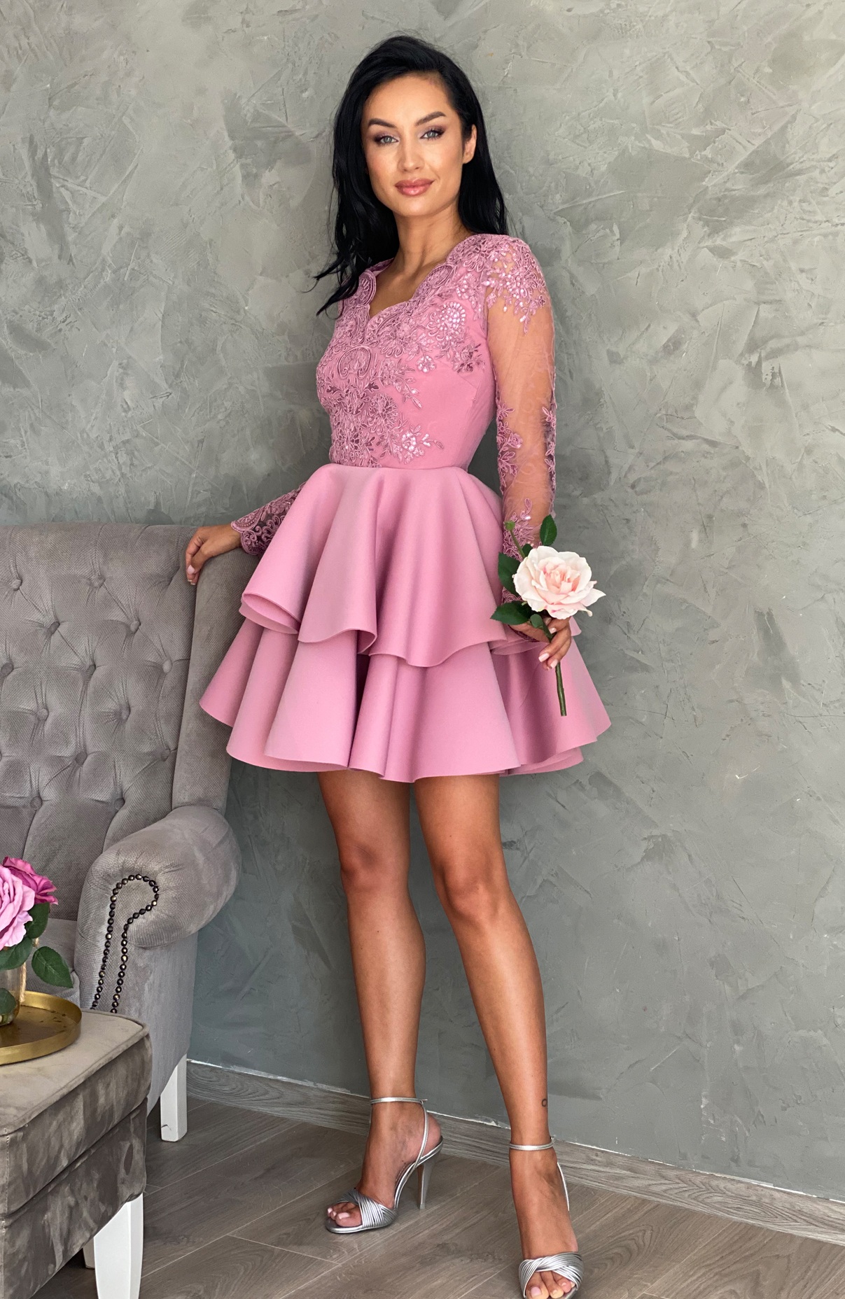Rochie babydoll eleganta roz 3