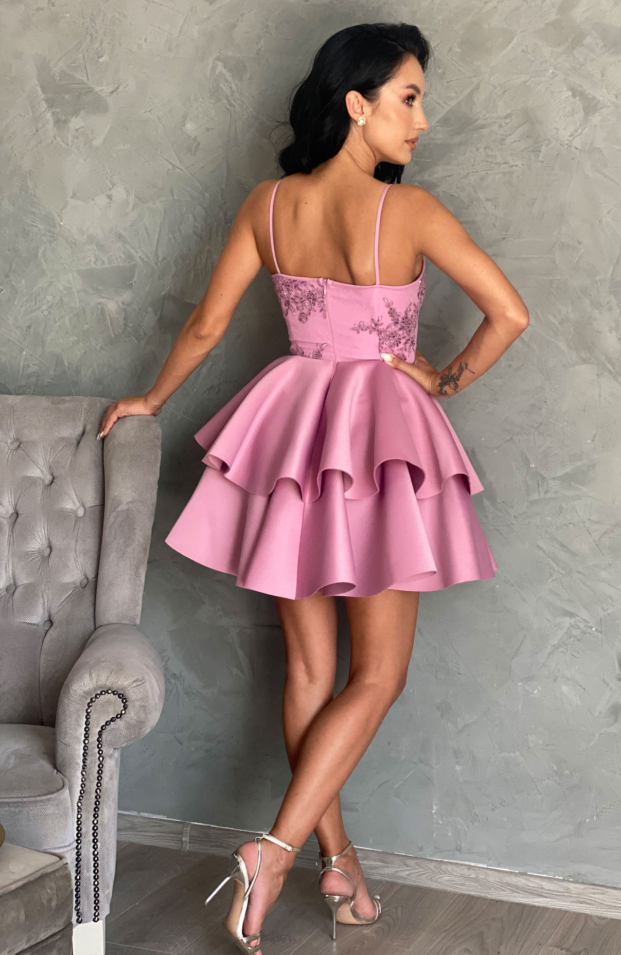 Rochie babydoll mov cu bretele 5