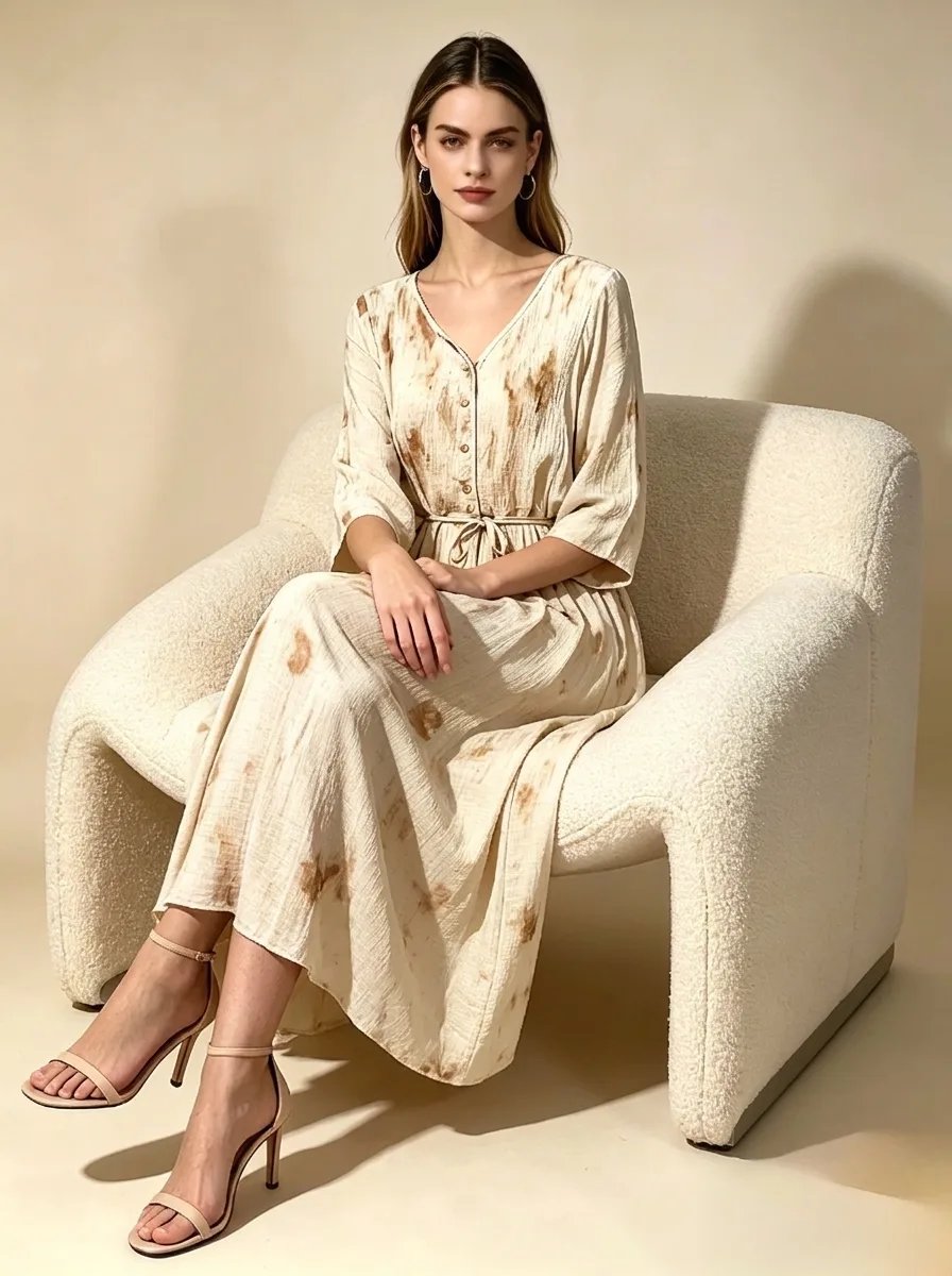 Rochie bumbac vara lejera crem 2