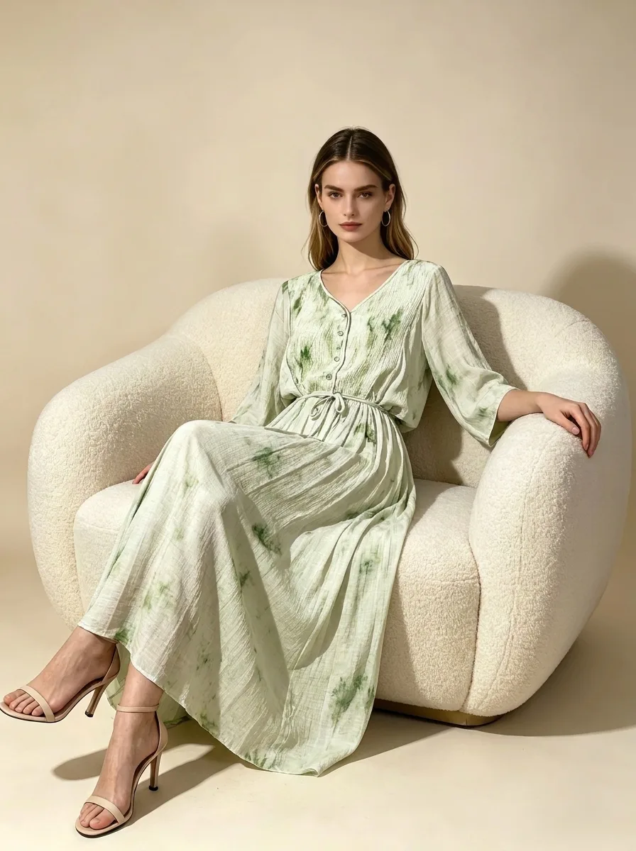 Rochie bumbac vara verde menta 3