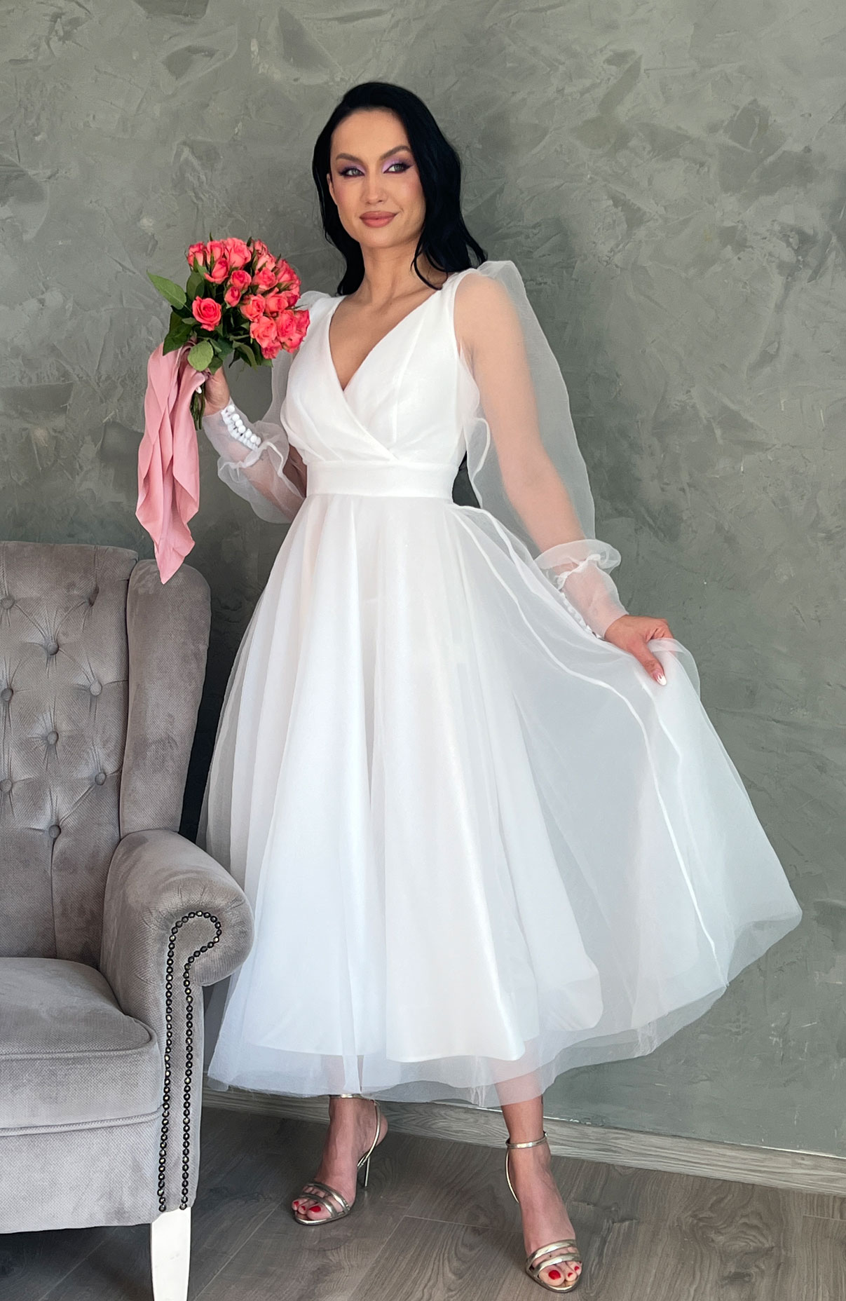 Rochie cununie alba cu tull
