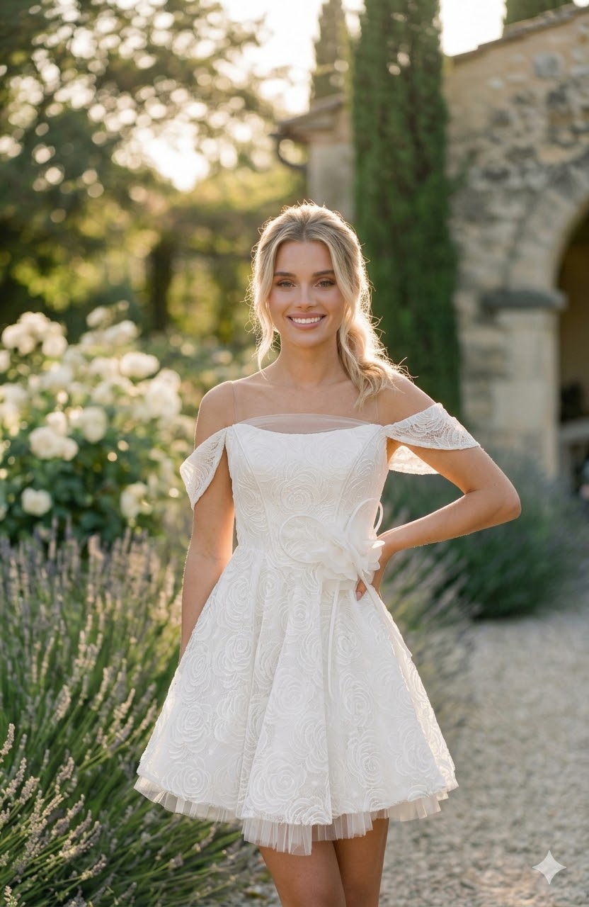 Rochie cununie alba cu umerii goi 5