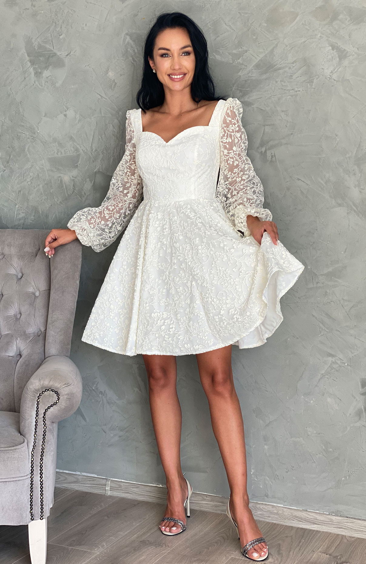Rochie cununie civila alba cu broderie 2