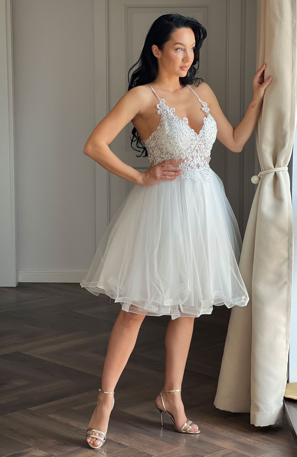 Rochie cununie civila alba cu dantela 3