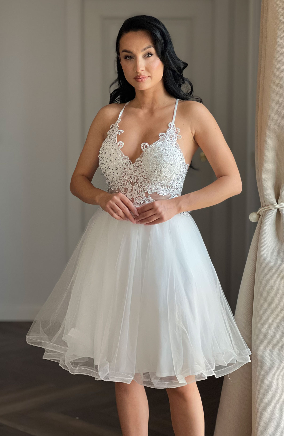 Rochie cununie civila alba cu dantela 2