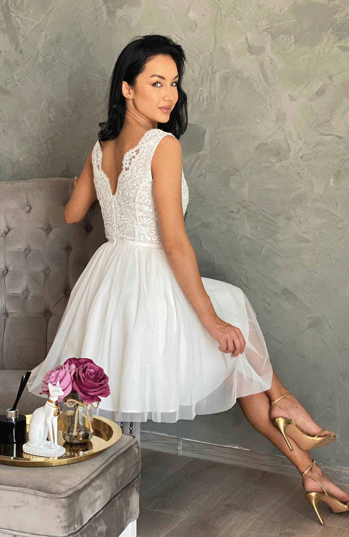 Rochie cununie civila alba cu funda 6