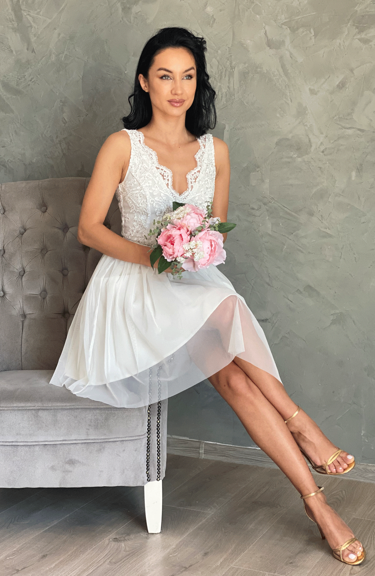 Rochie cununie civila alba cu funda 5