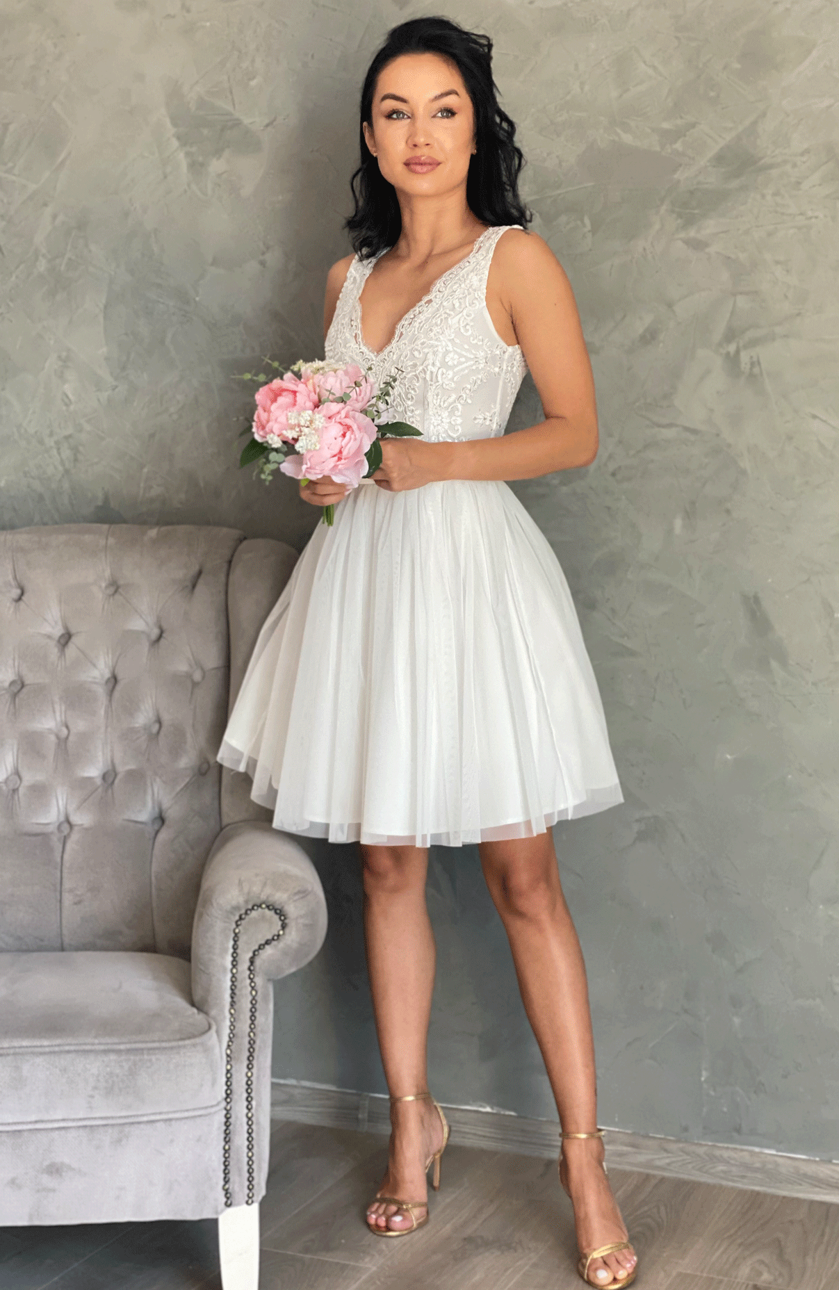 Rochie cununie civila alba cu funda 2
