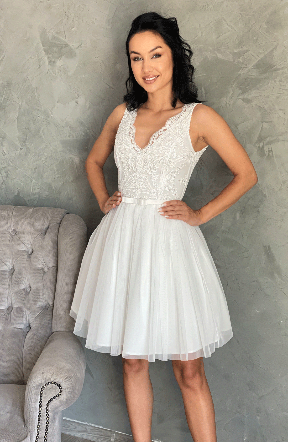Rochie cununie civila alba cu funda 4