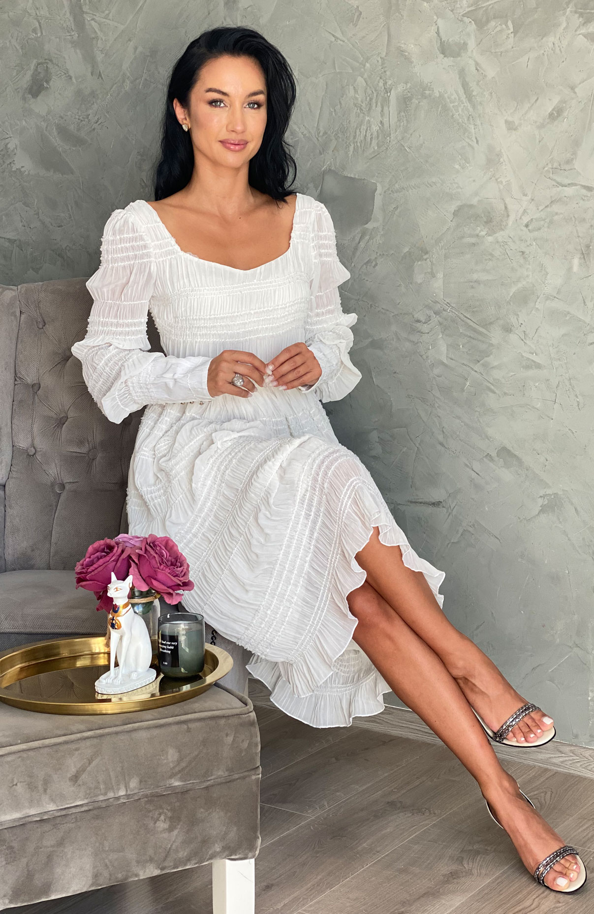 Rochie cununie civila alba cu mansete 7