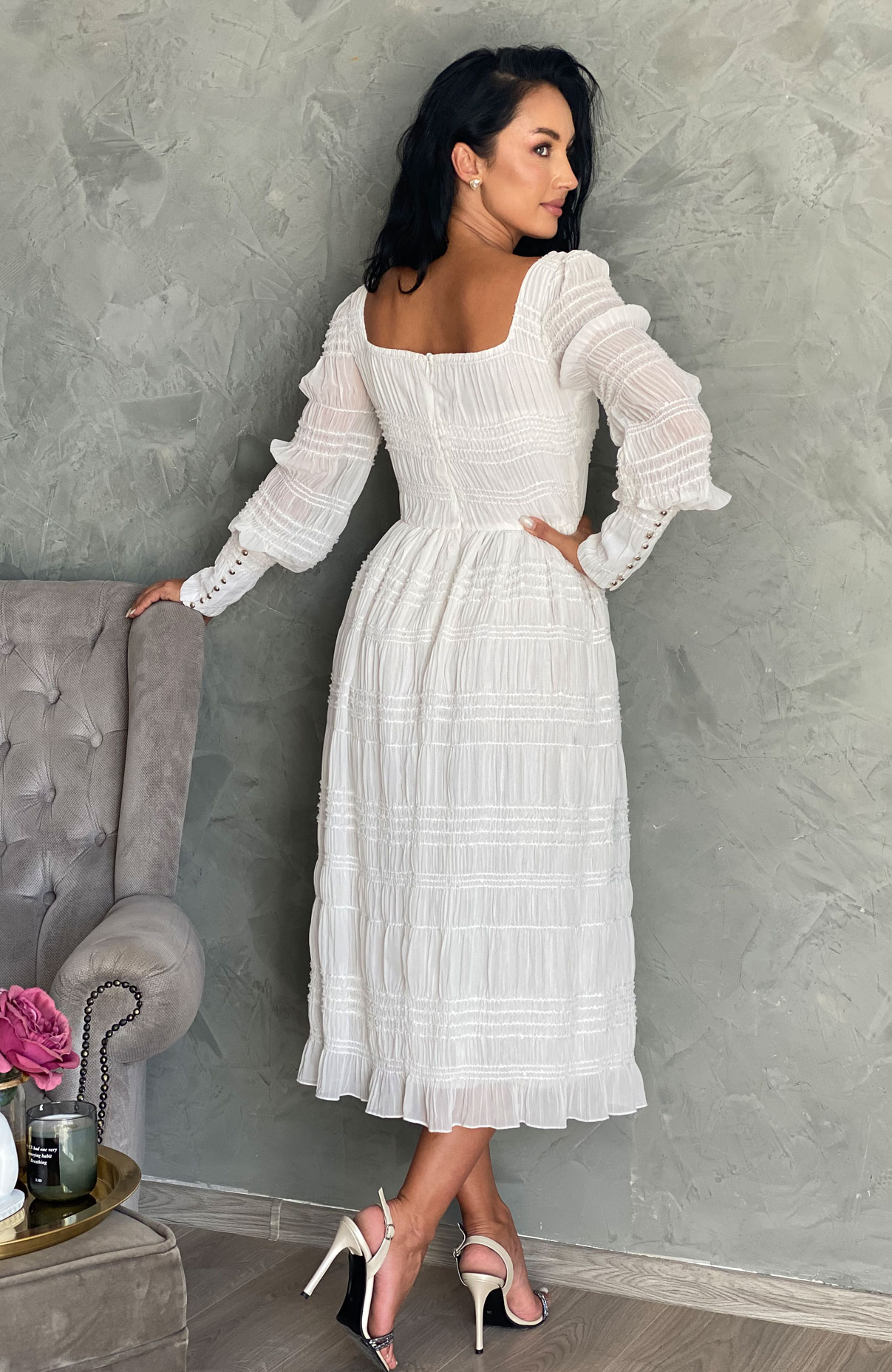 Rochie cununie civila alba cu mansete 6