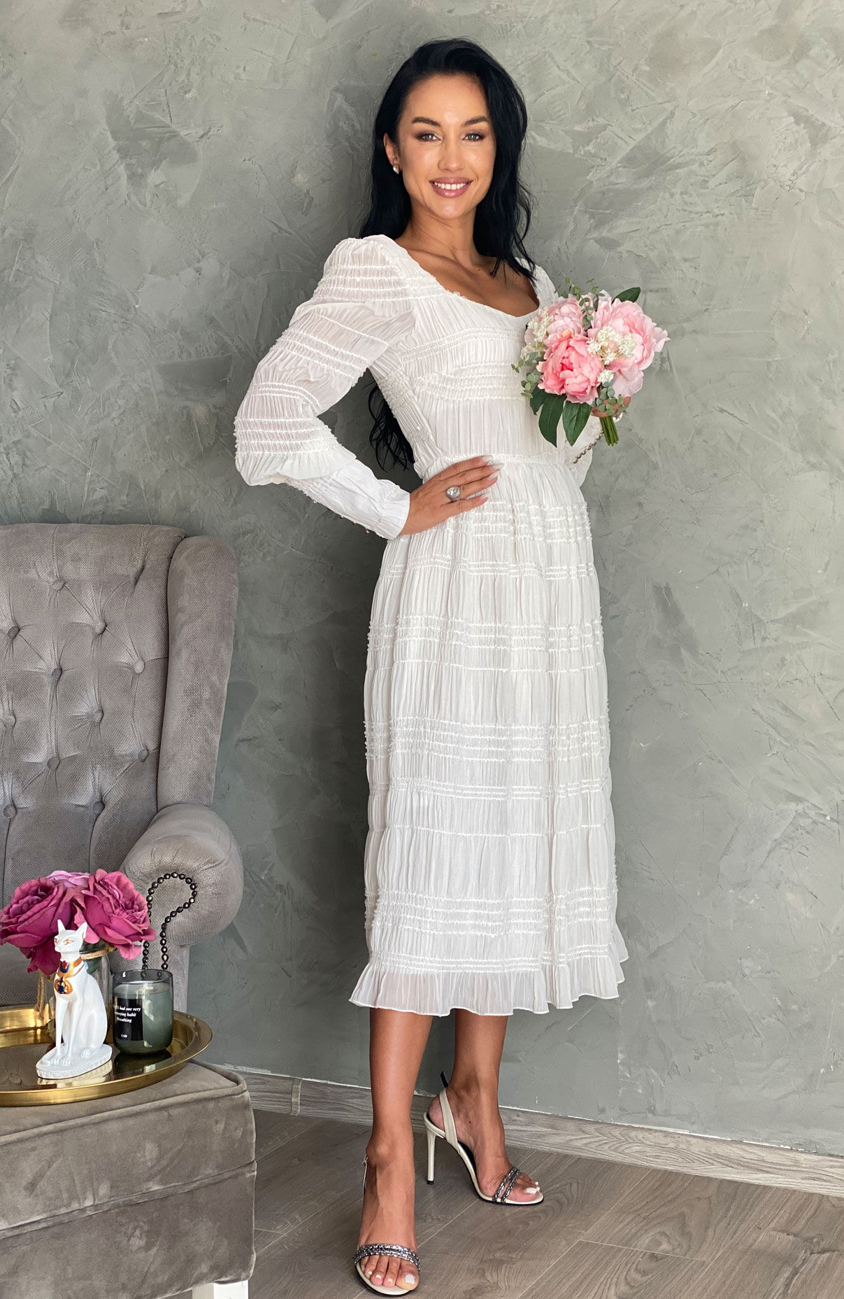 Rochie cununie civila alba cu mansete 5