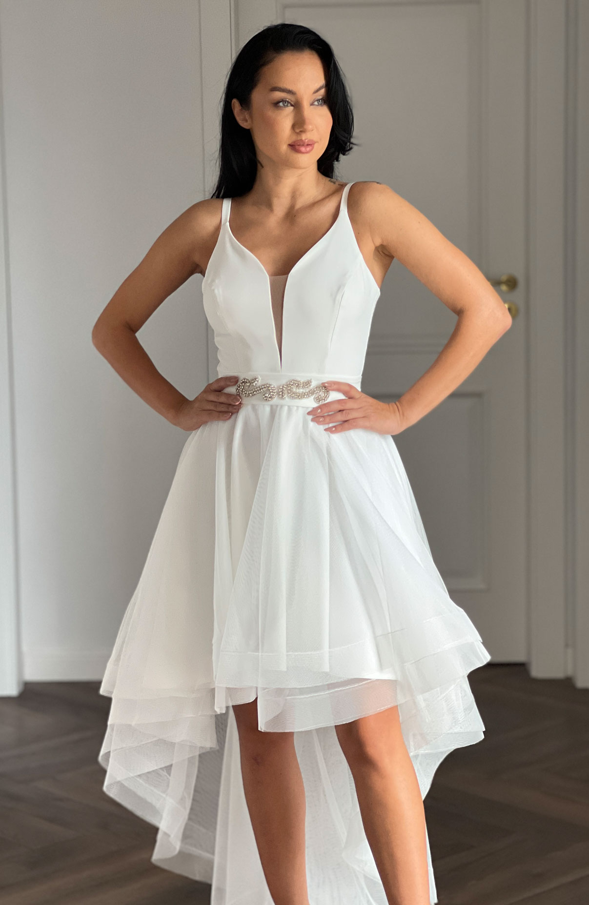 Rochie cununie civila alba cu trena 3