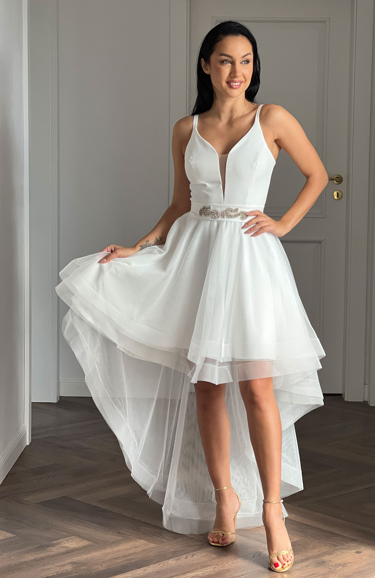 Rochie cununie civila alba cu trena