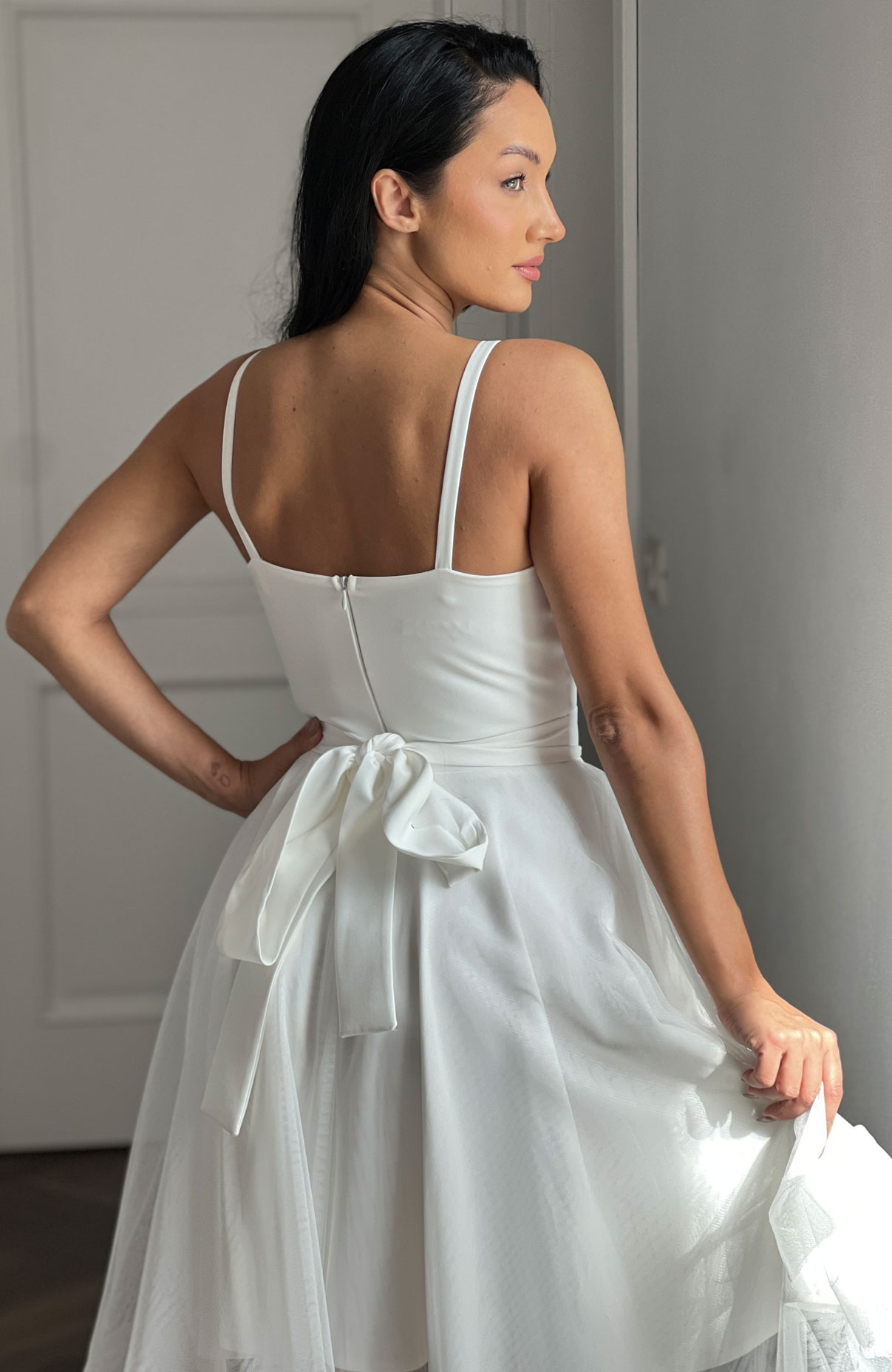 Rochie cununie civila alba cu trena 7