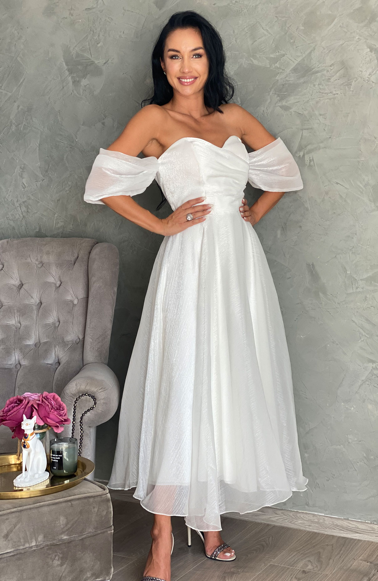 Rochie cununie civila alba din organza 3