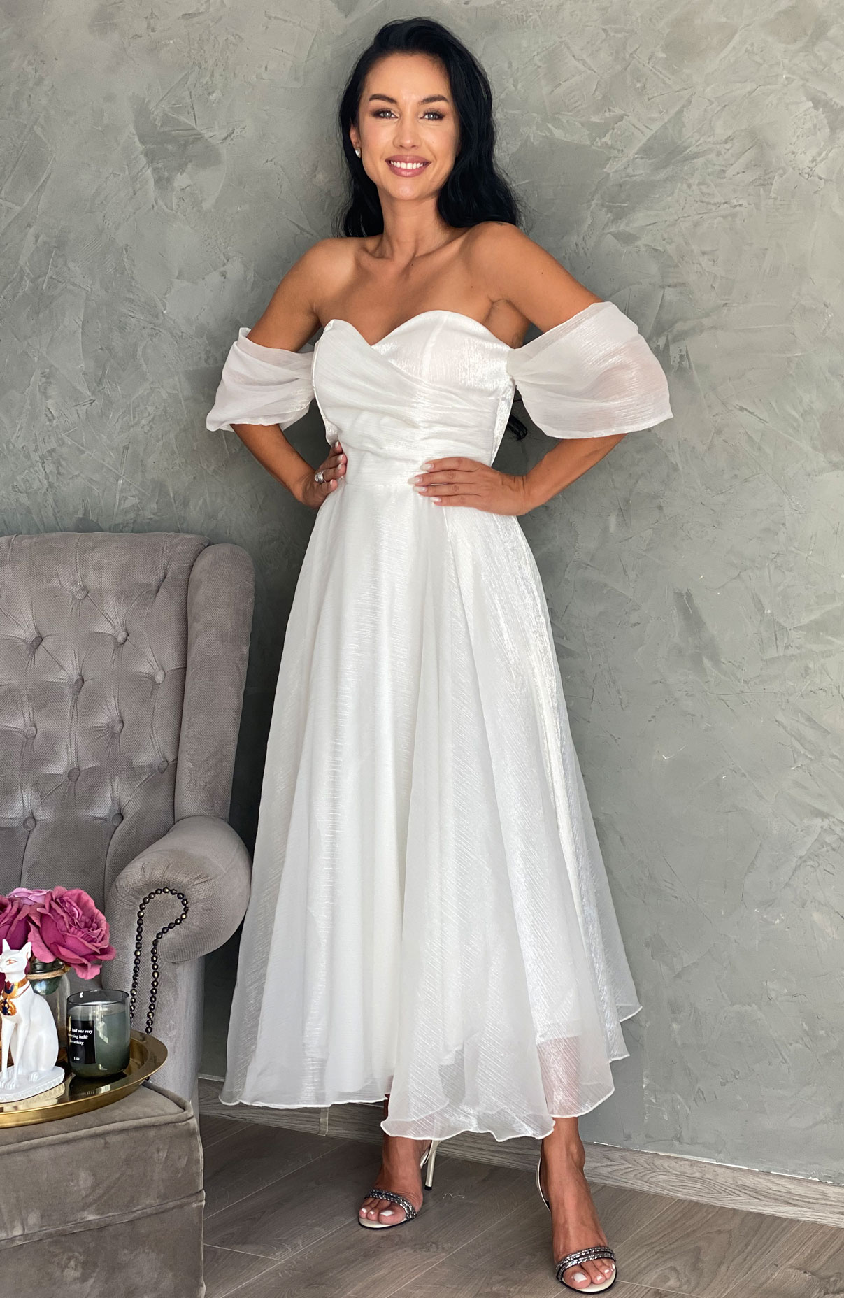 Rochie cununie civila alba din organza 2