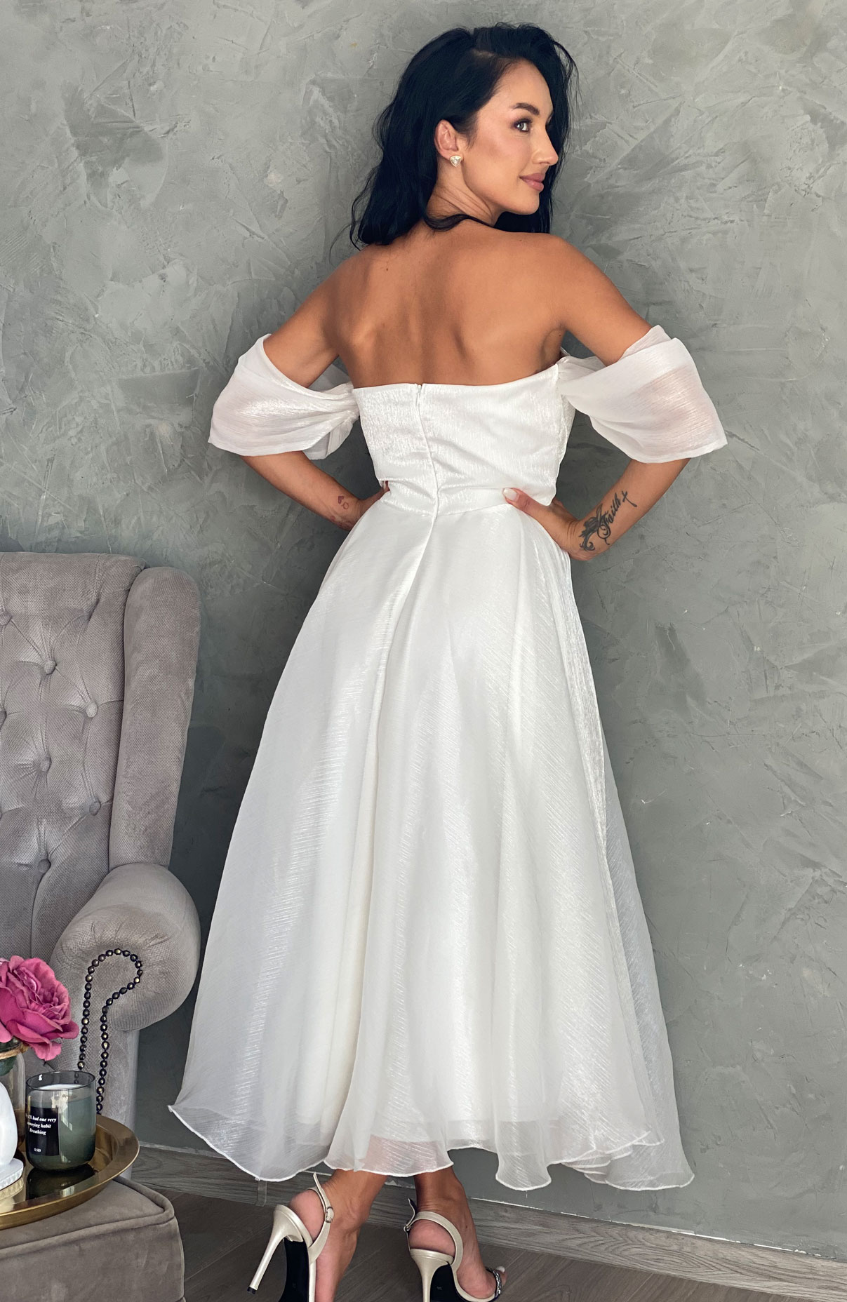 Rochie cununie civila alba din organza 5