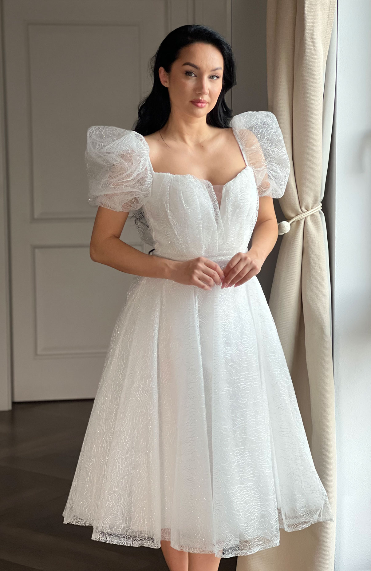 Rochie cununie civila alba din tulle 2