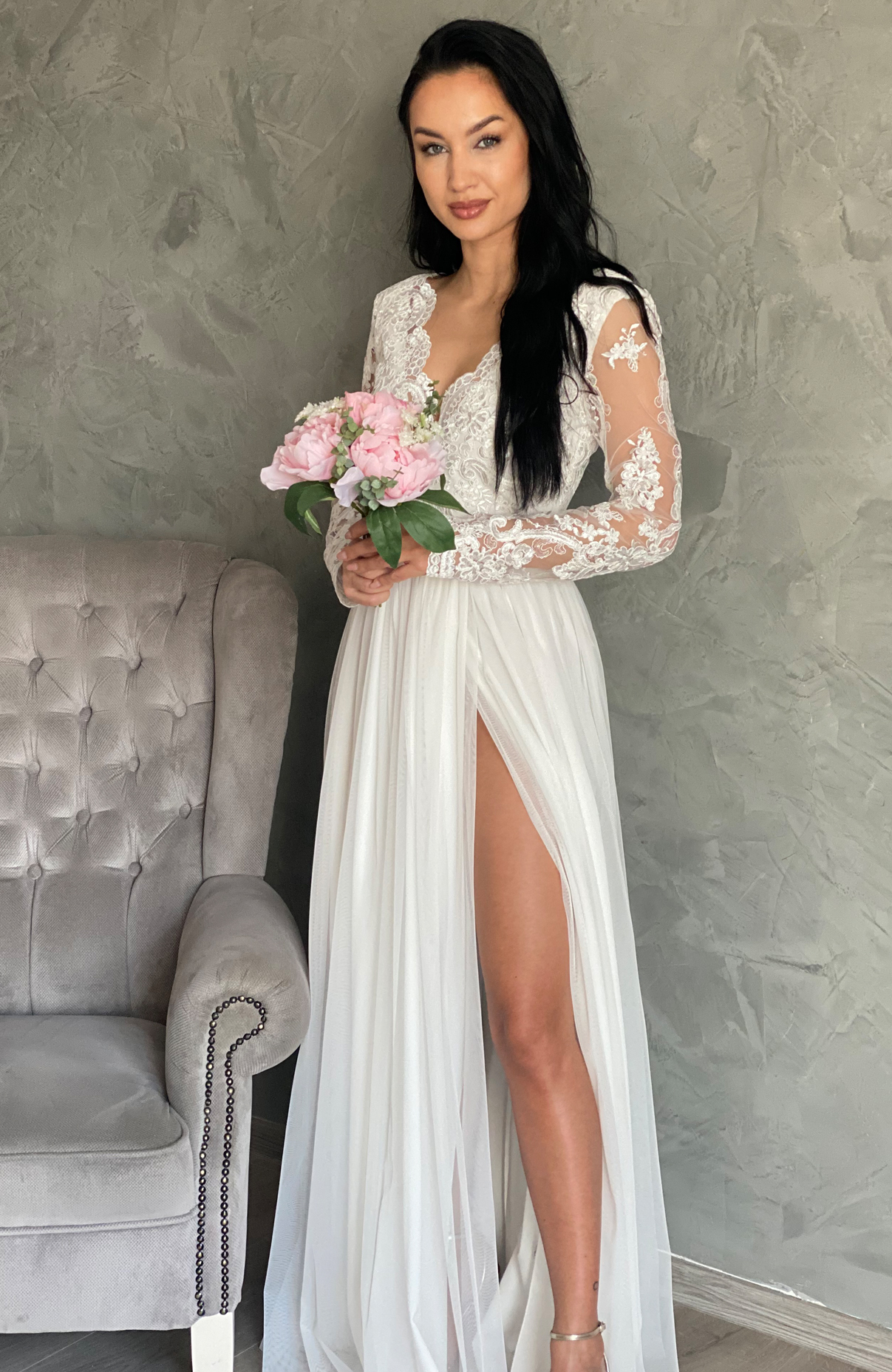 Rochie cununie civila alba lunga
