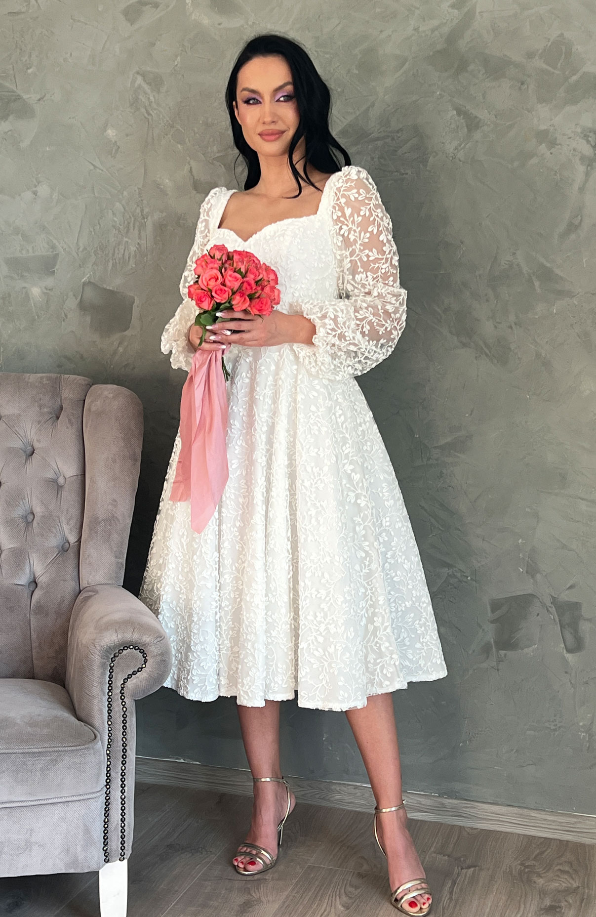 Rochie cununie civila alba midi