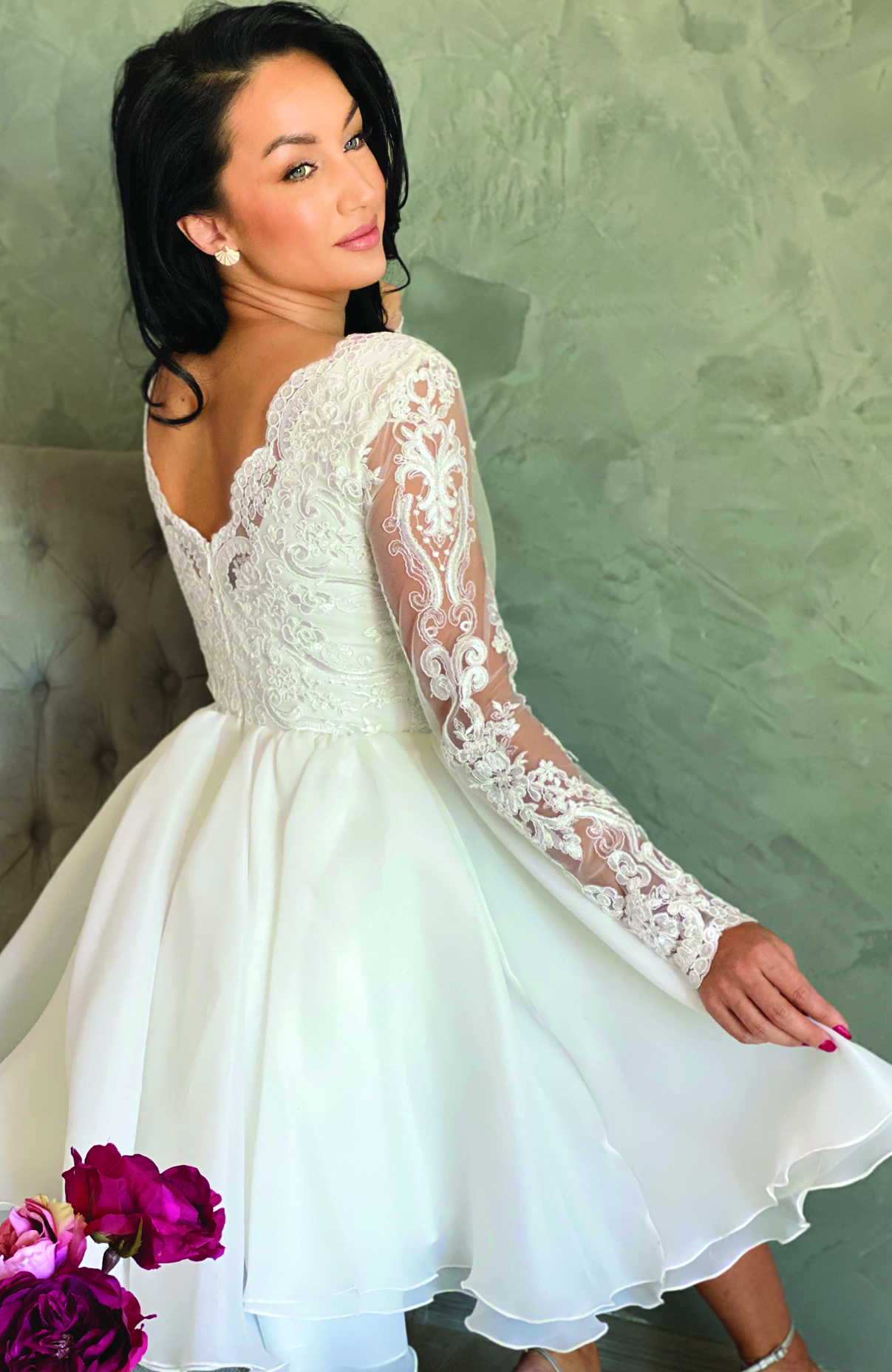 Rochie cununie civila alba midi cu dantela 5