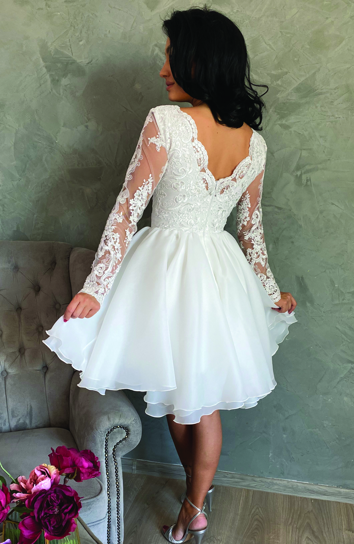 Rochie cununie civila alba midi cu dantela 4