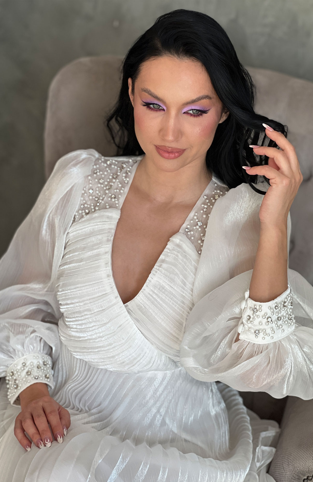 Rochie cununie civila alba plisata 3