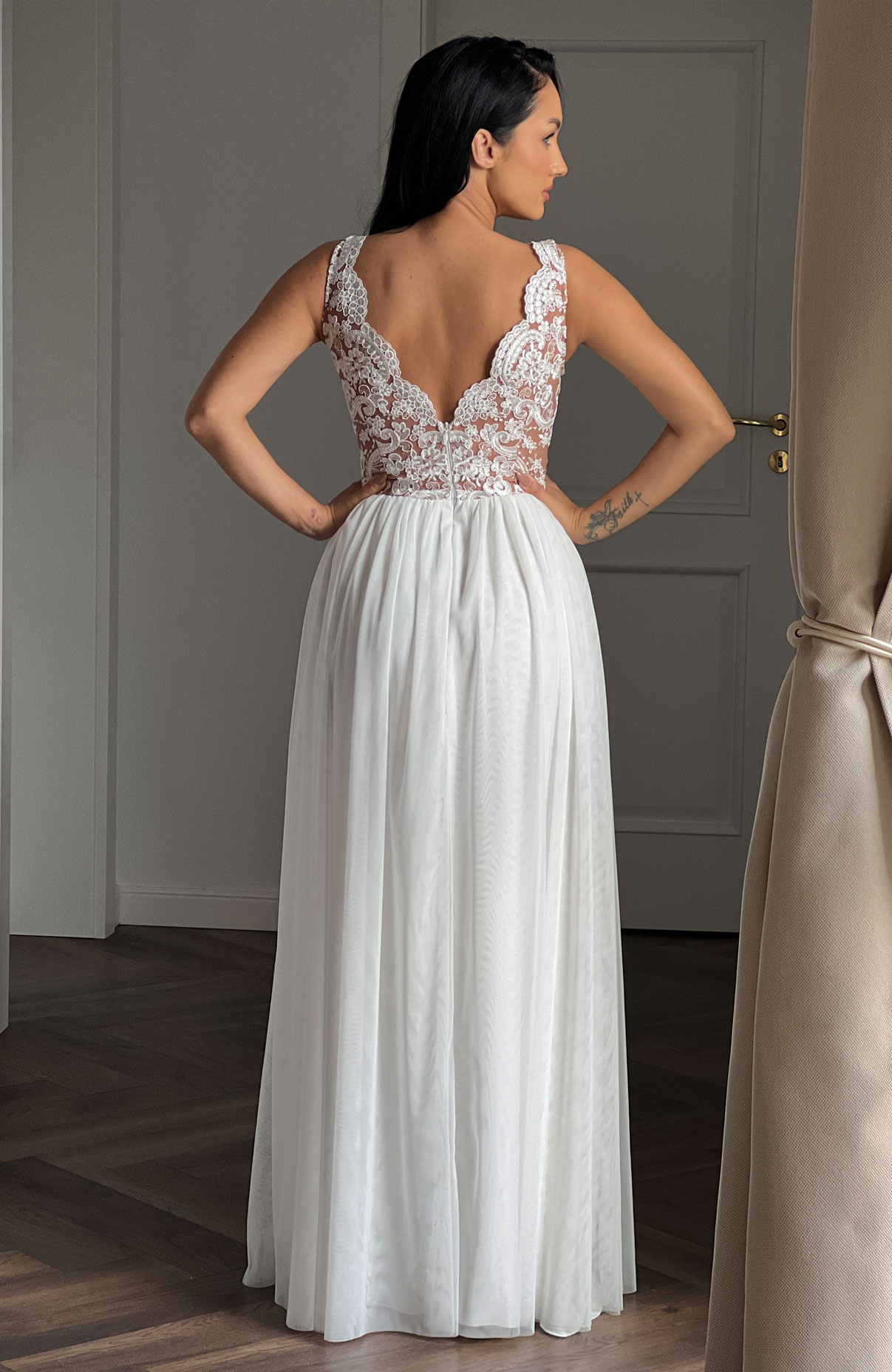 Rochie cununie civila cu dantela alba si tull 5