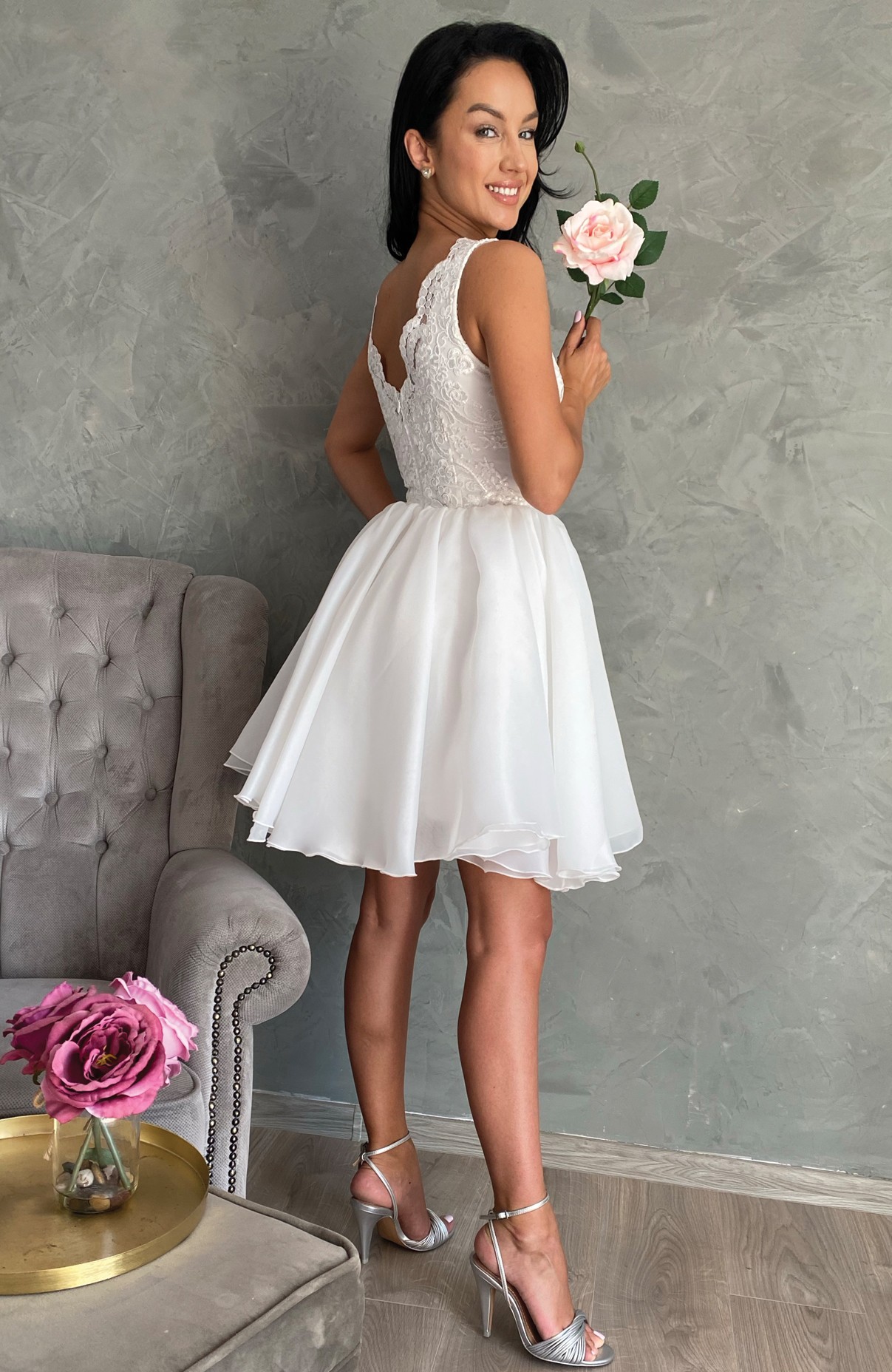 Rochie cununie civila midi alba 3