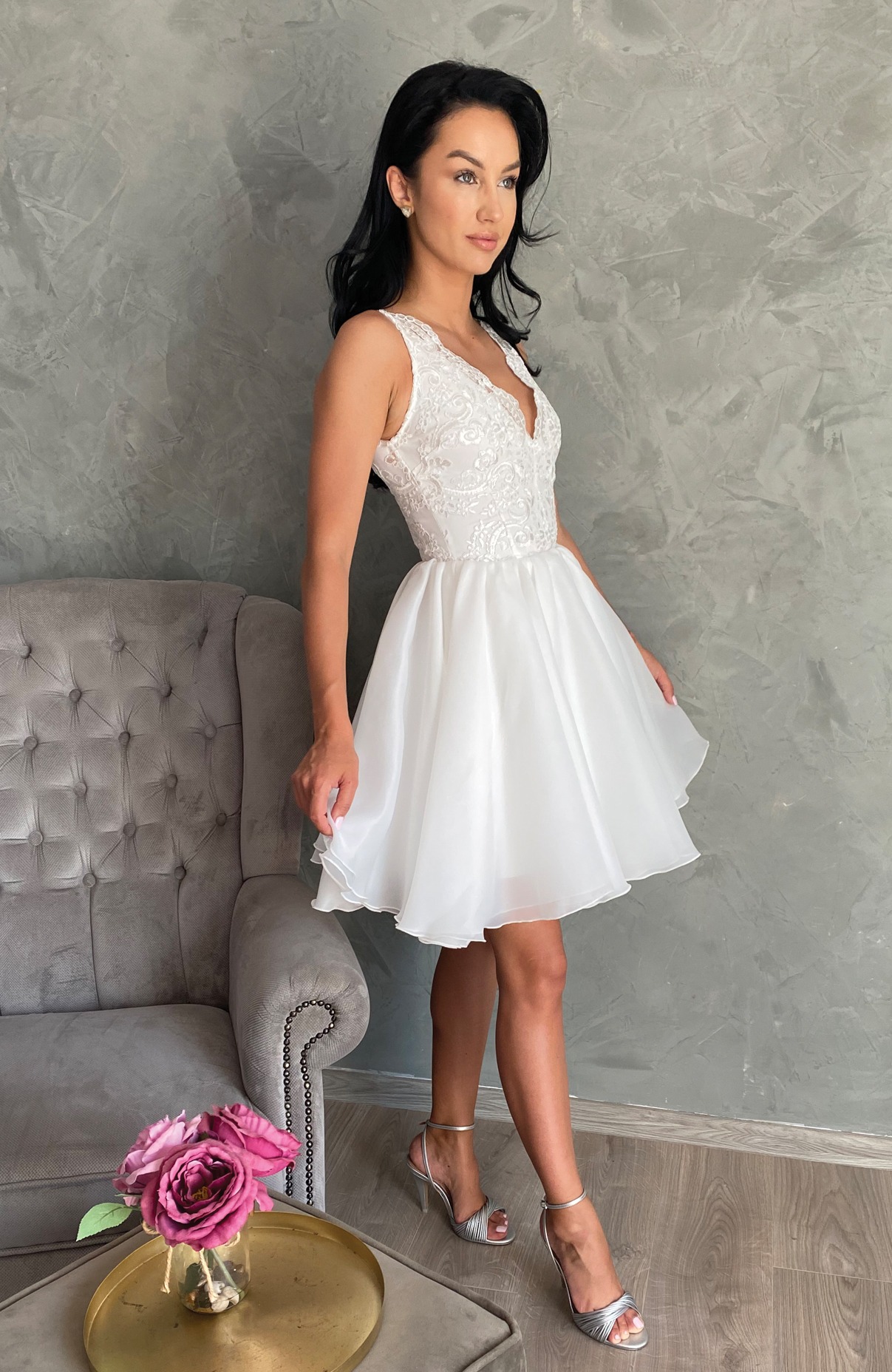Rochie cununie civila midi alba 5