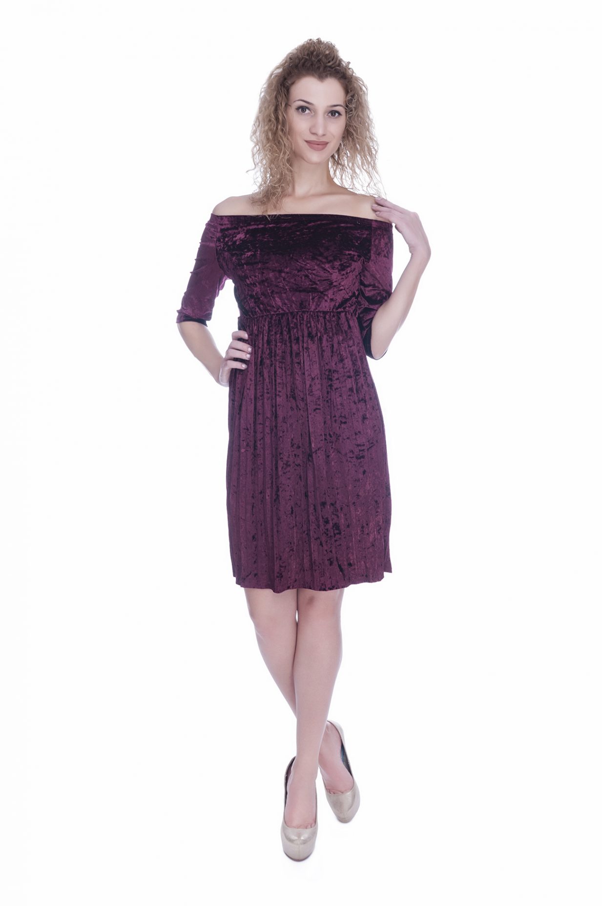 Rochie de catifea midi burgund 5