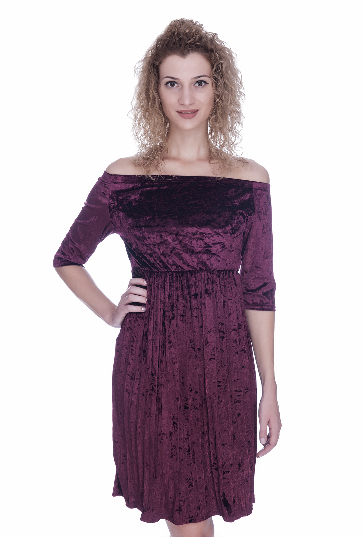 Rochie de catifea midi burgund