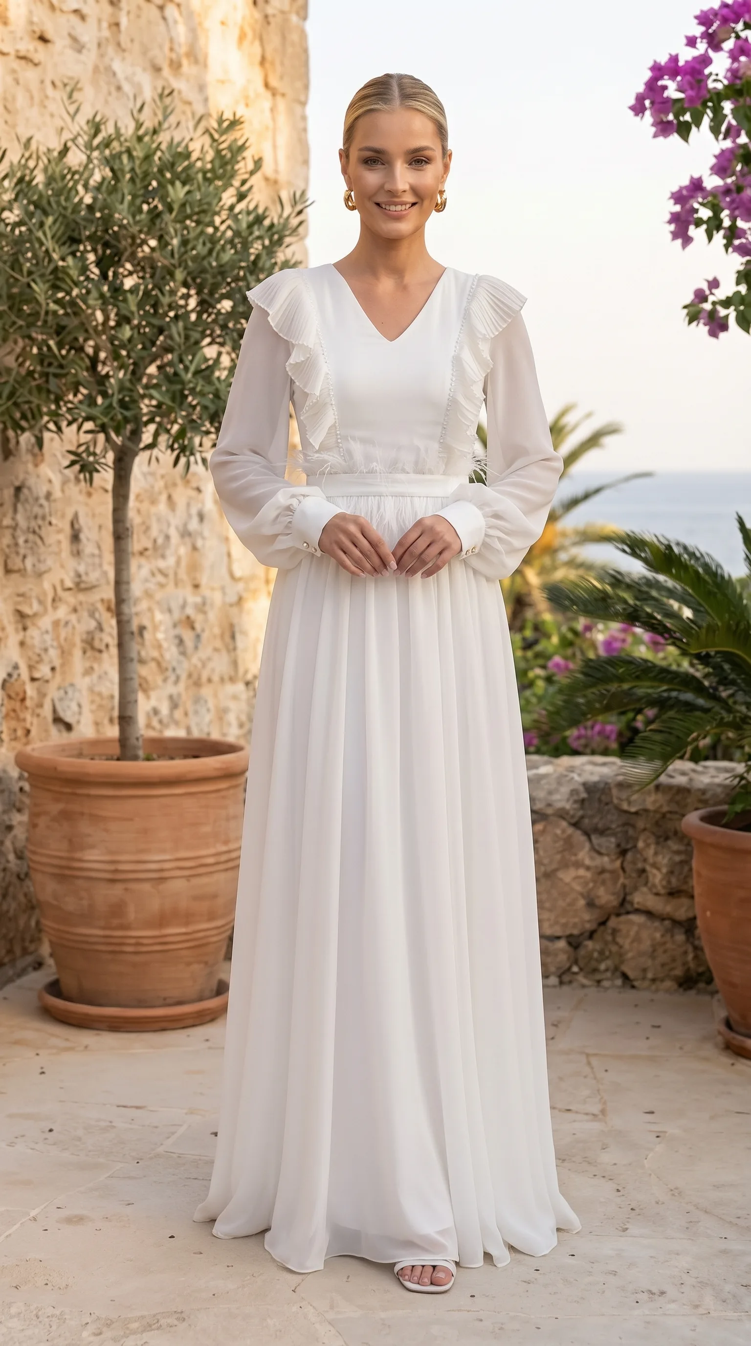 Rochie de cununie alba cu aplicatii pene