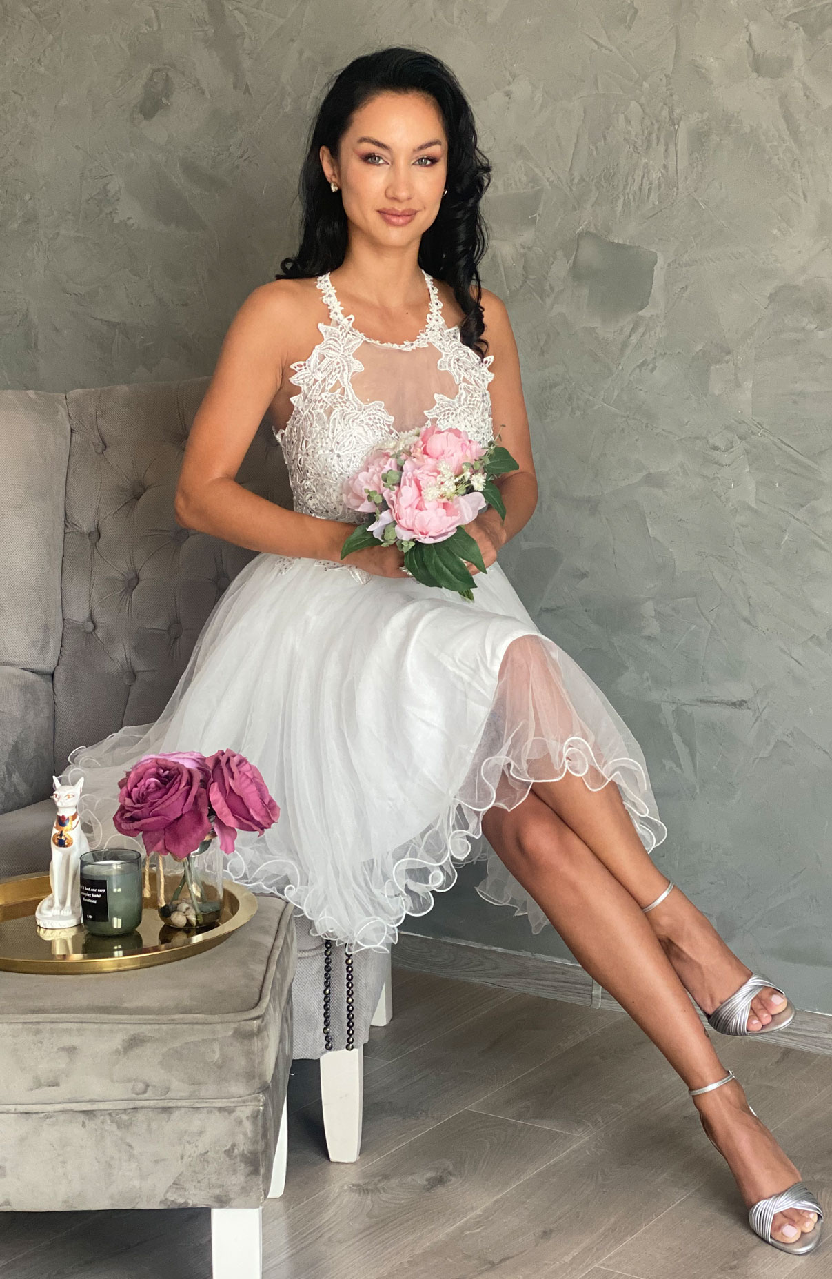 Rochie de cununie alba cu dantela si tul 5