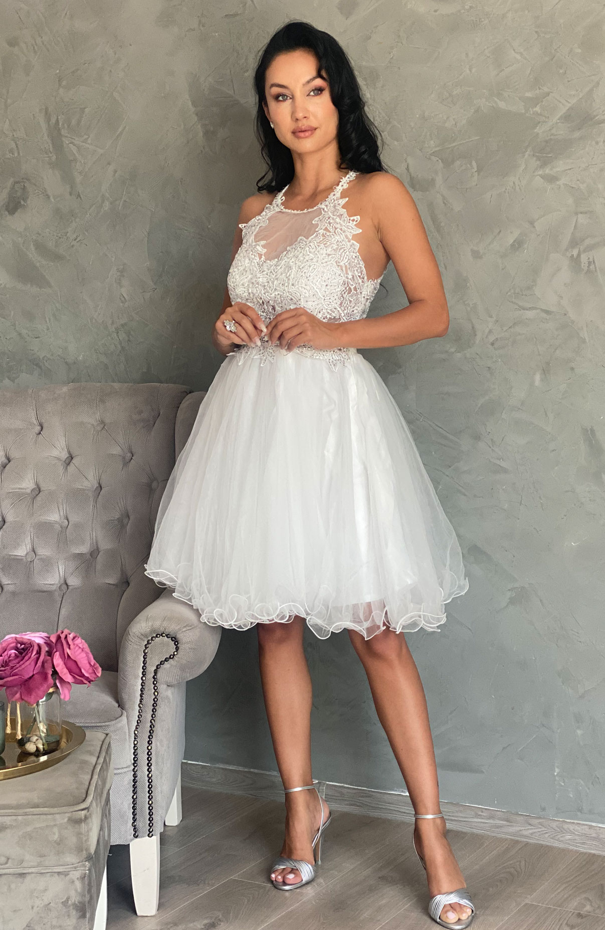 Rochie de cununie alba cu dantela si tul