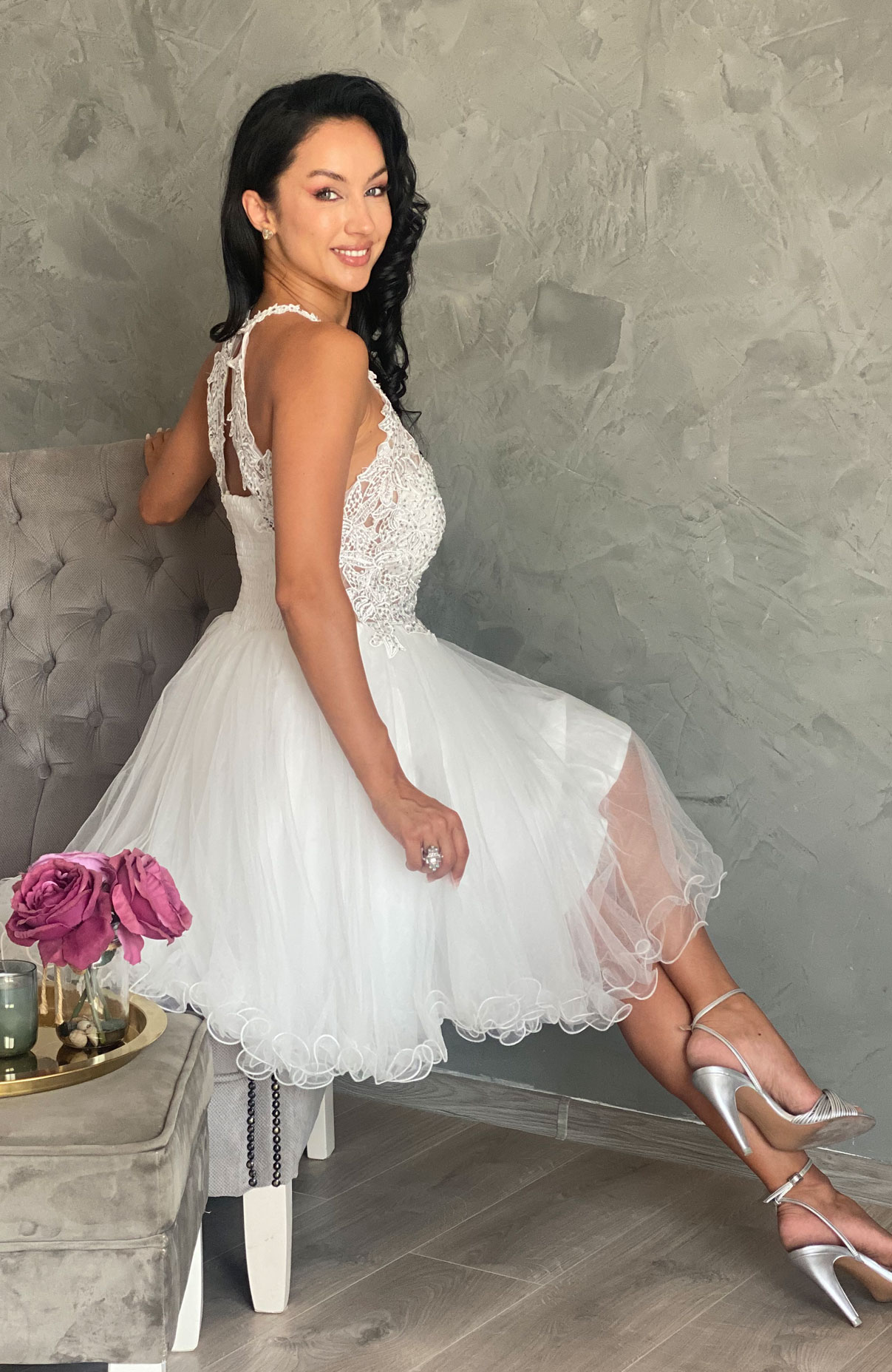Rochie de cununie alba cu dantela si tul 6