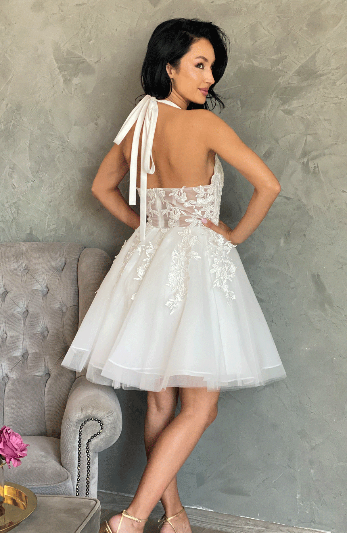 Rochie de cununie alba cu dantela si tull 5
