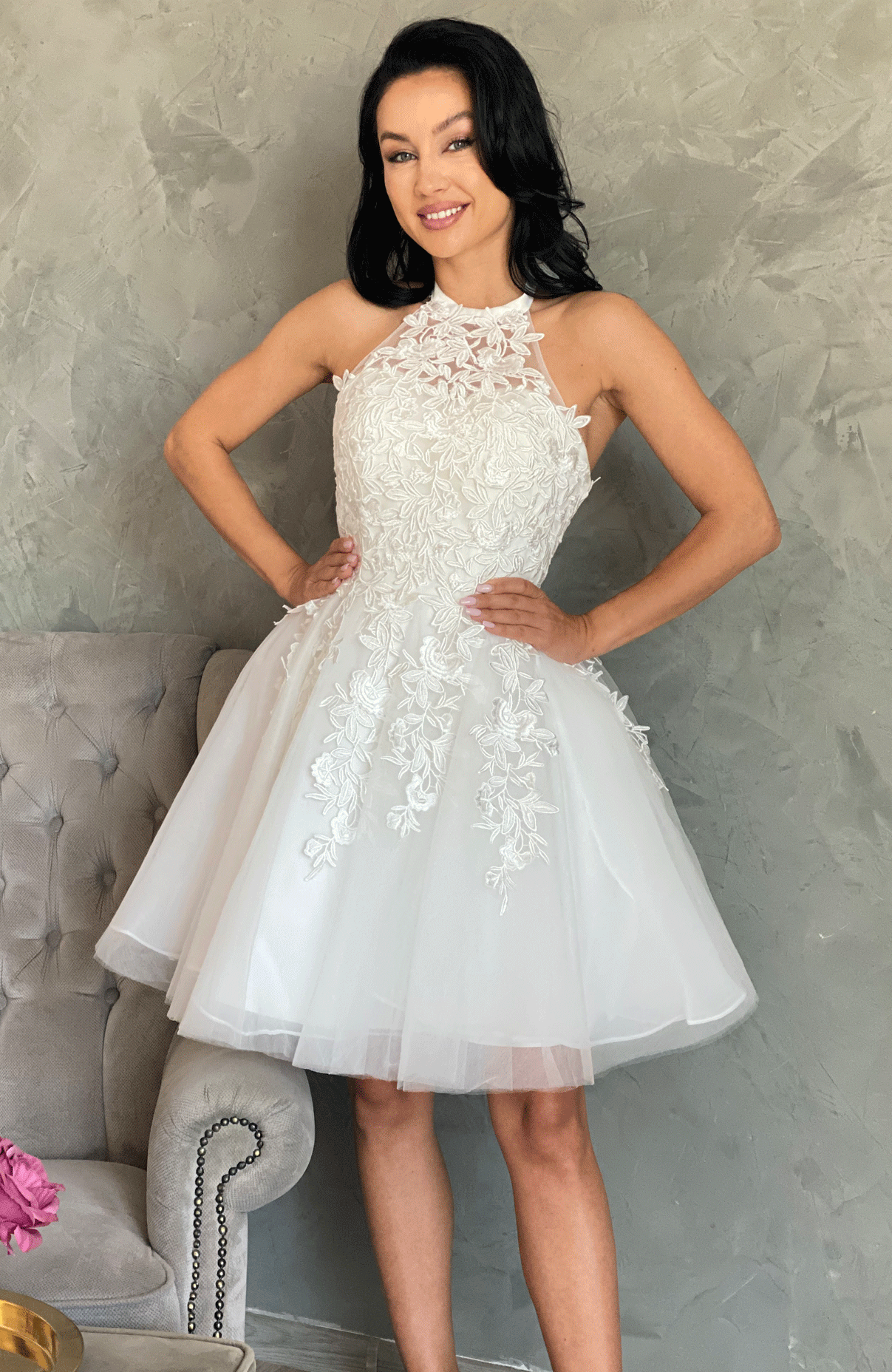 Rochie de cununie alba cu dantela si tull 3